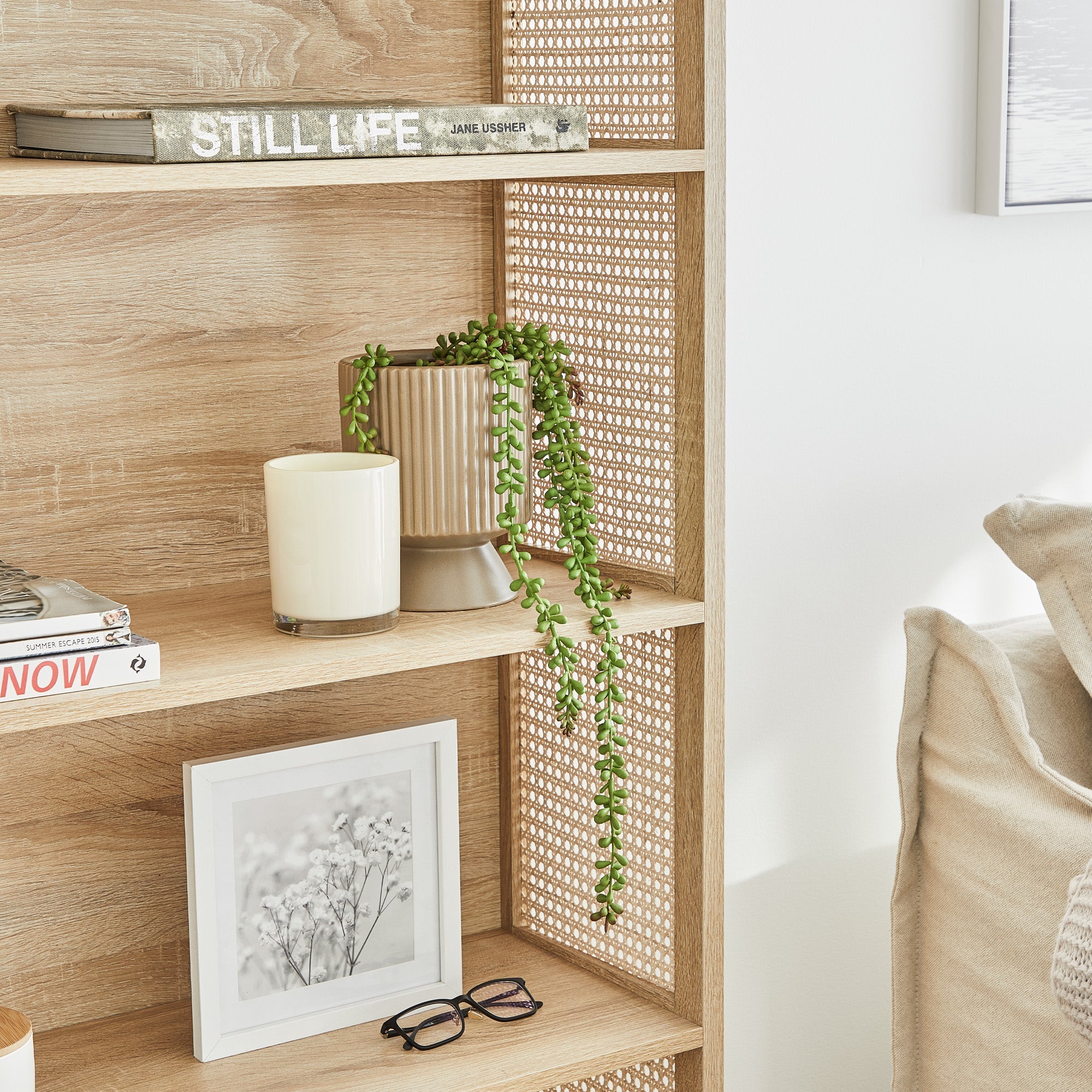 Oahu 180Cm Rattan Bookshelf Natural