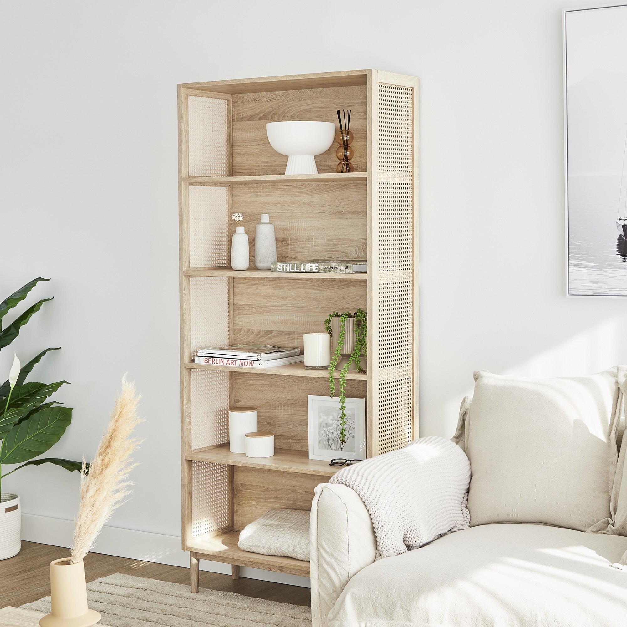 Oahu 180Cm Rattan Bookshelf Natural