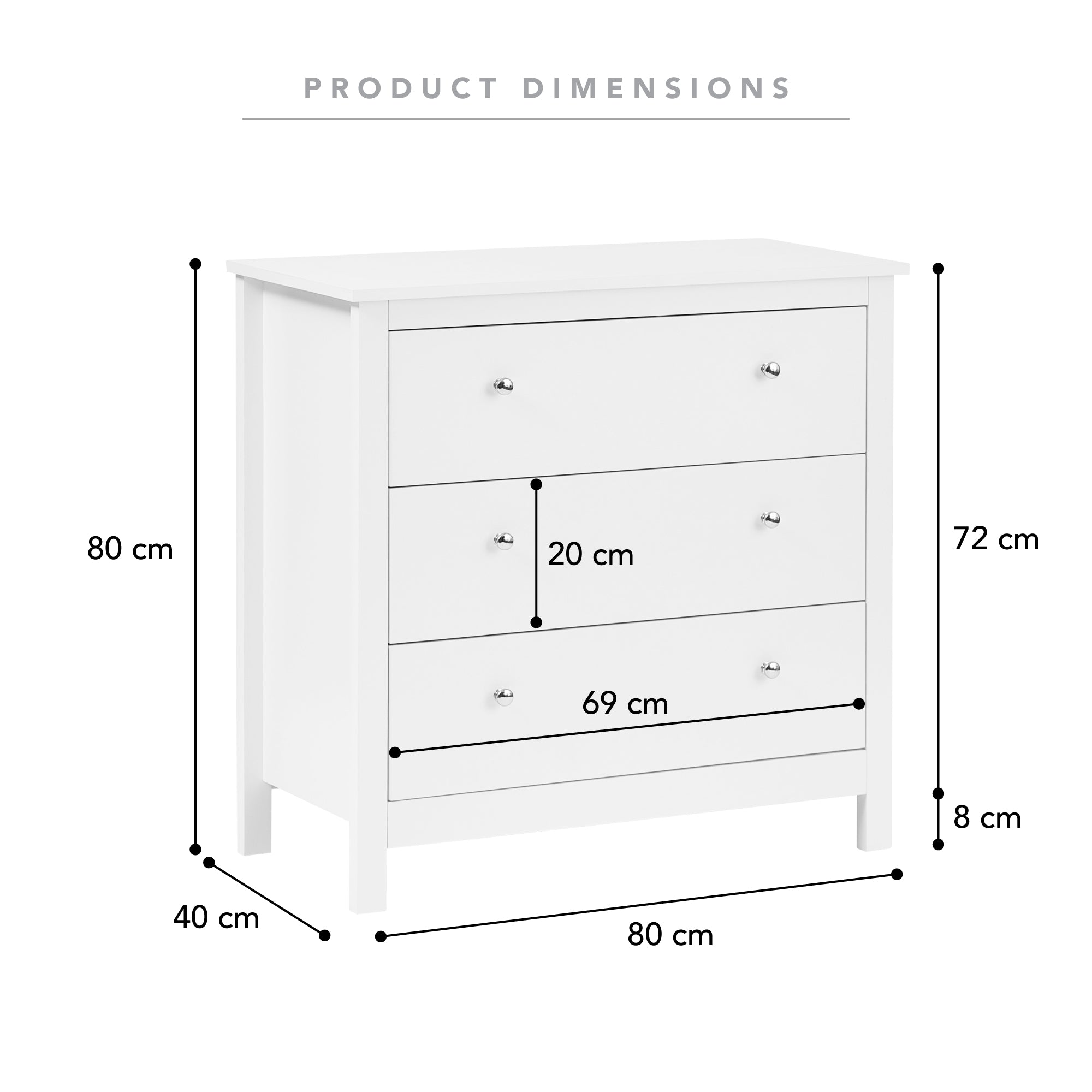 Gemini 80Cm Chest Of 3 Drawers White