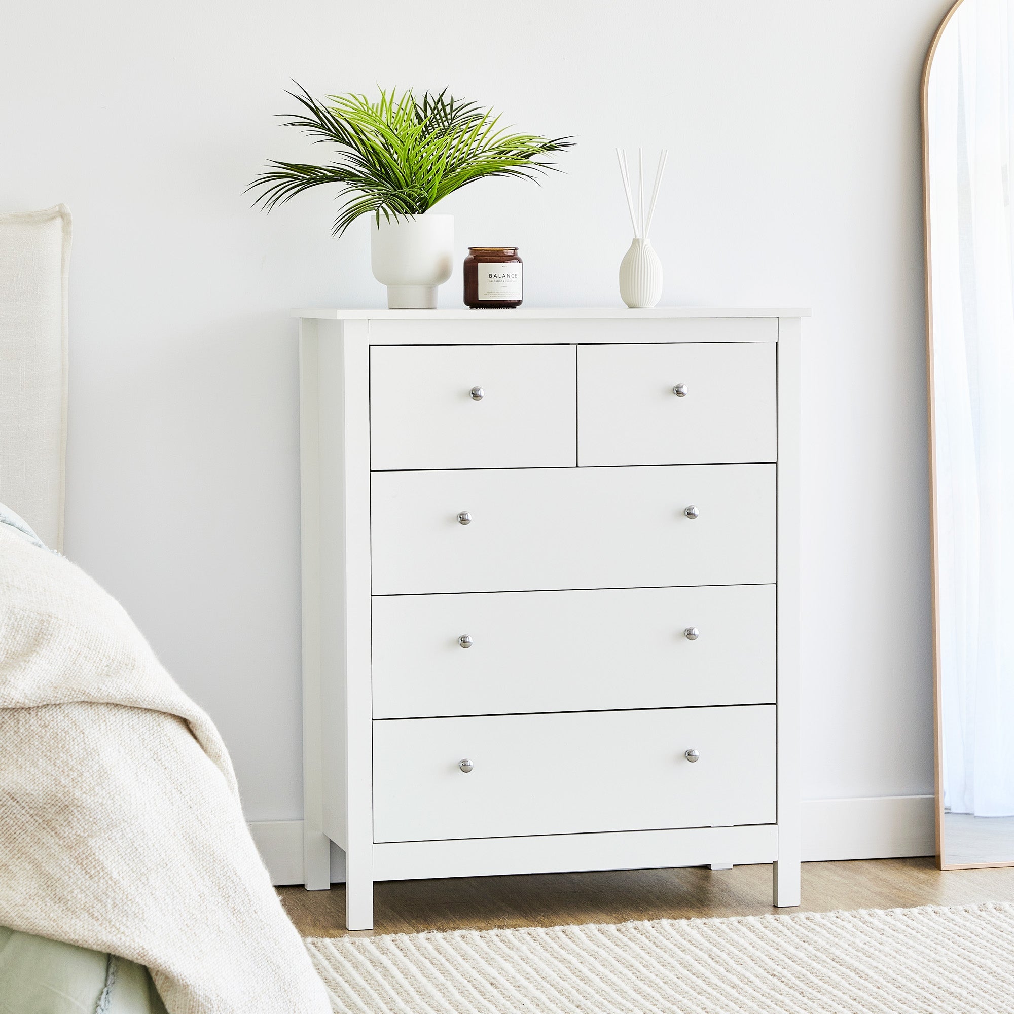 Gemini 80Cm Chest Of 5 Drawers White