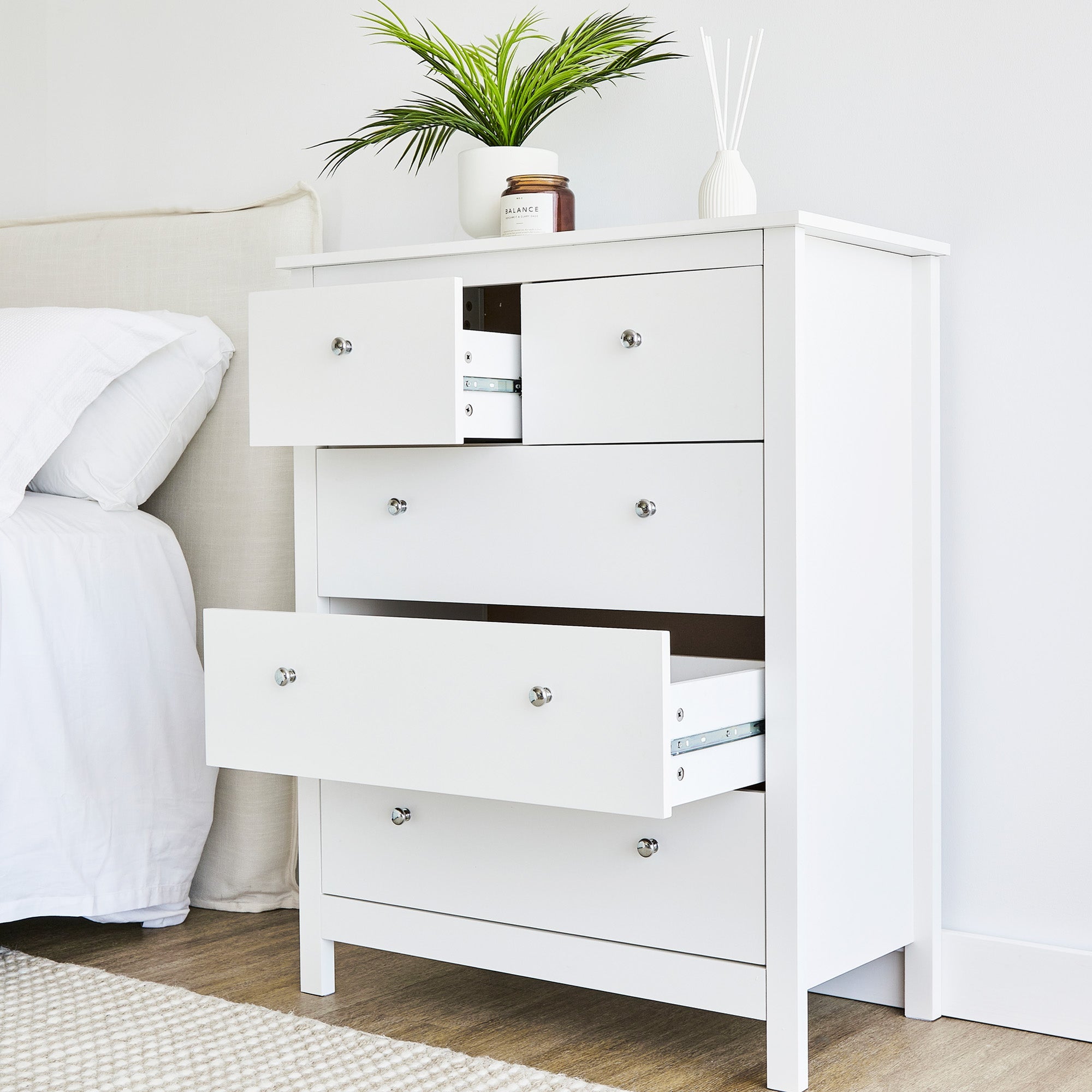 Gemini 80Cm Chest Of 5 Drawers White