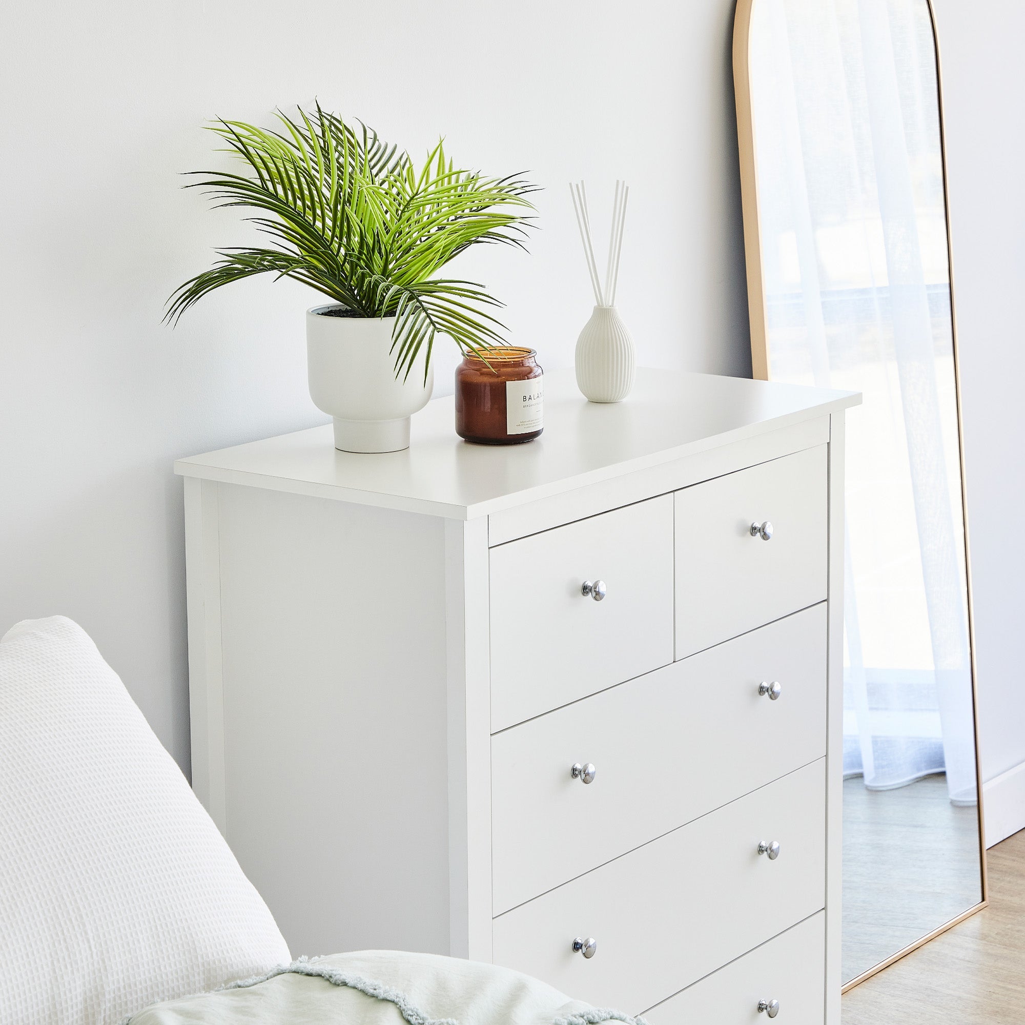 Gemini 80Cm Chest Of 5 Drawers White