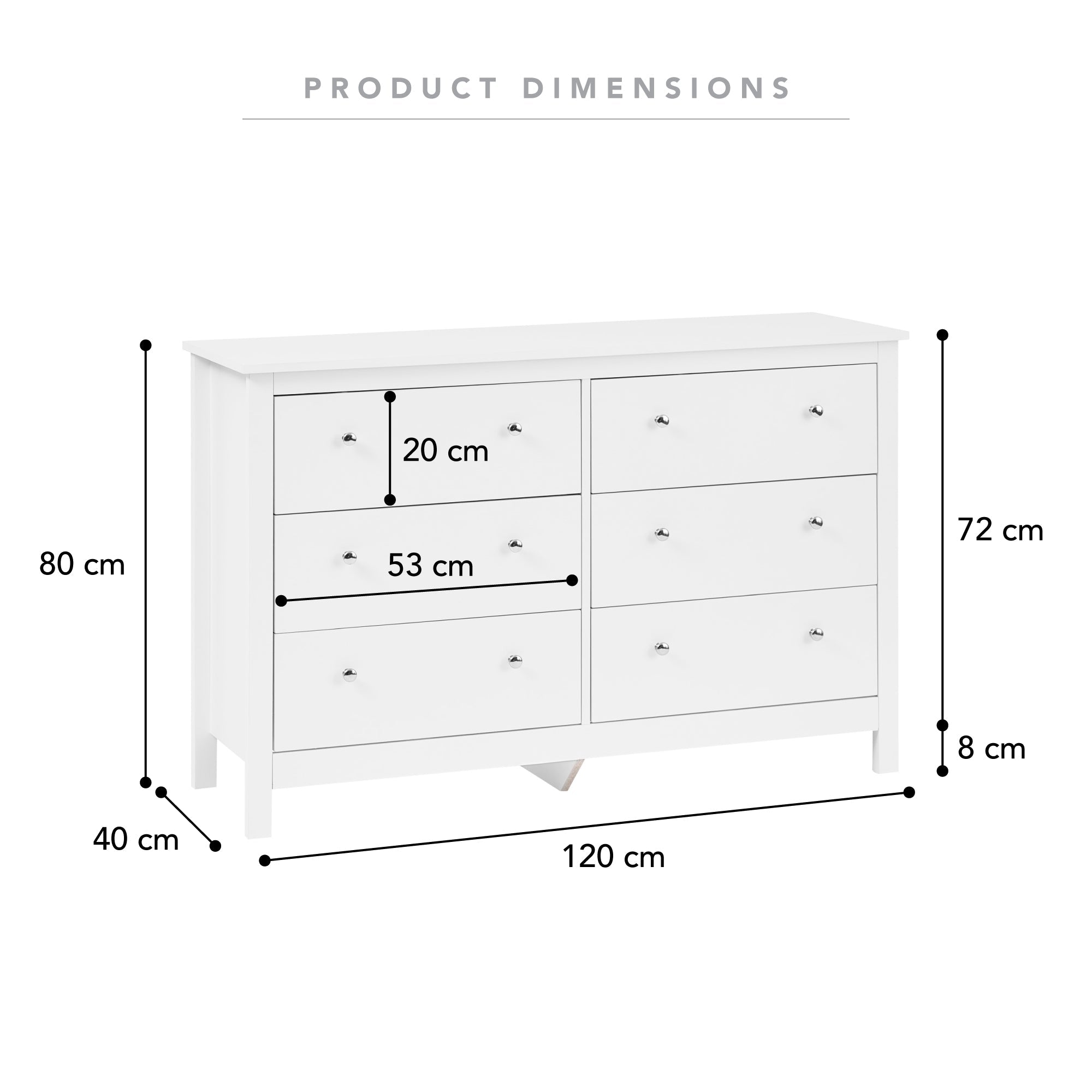 Gemini 120Cm Chest Of 6 Drawers White