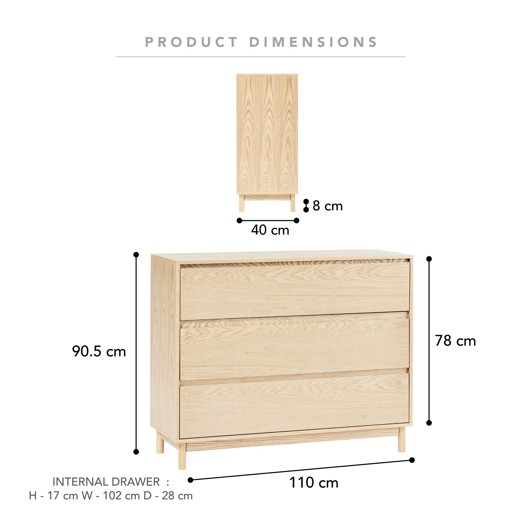 Emerson 110Cm Chest Of 3 Drawers Natural