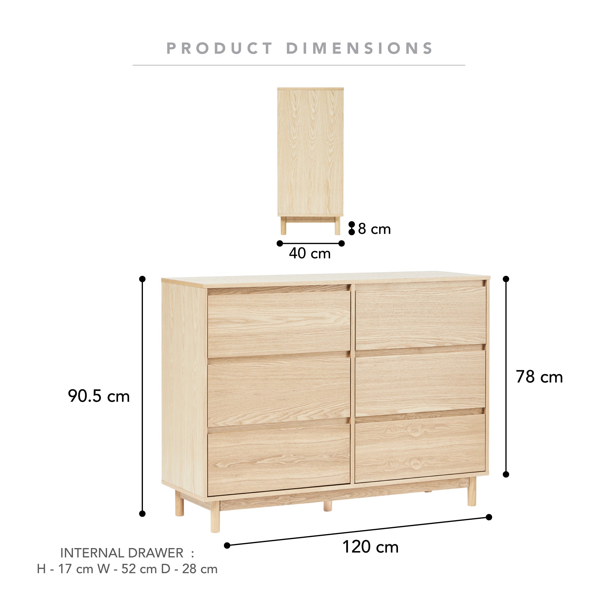 Emerson 120Cm Chest Of 6 Drawers Natural