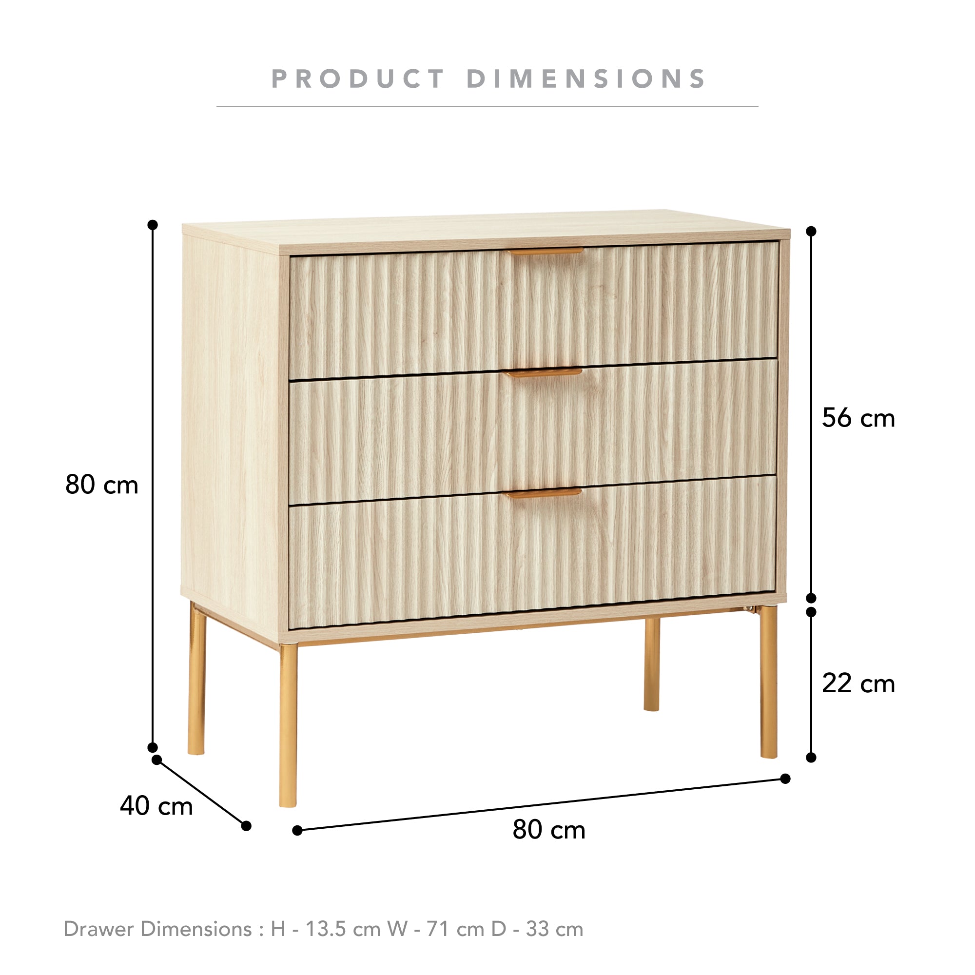 Indy 80cm Chest of 3 Drawers