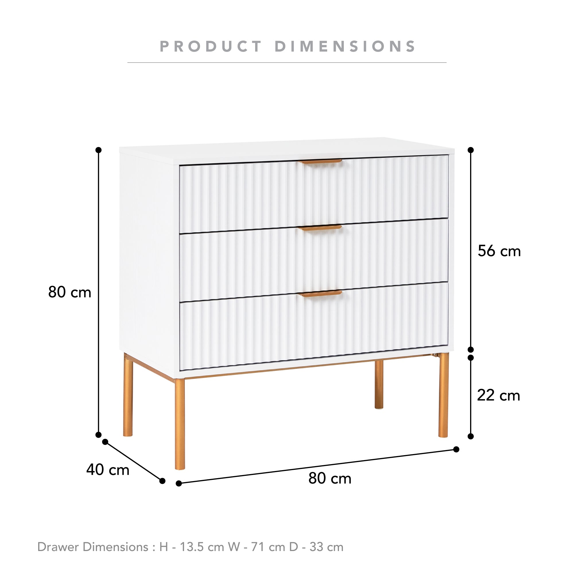 Indy 80cm Chest of 3 Drawers