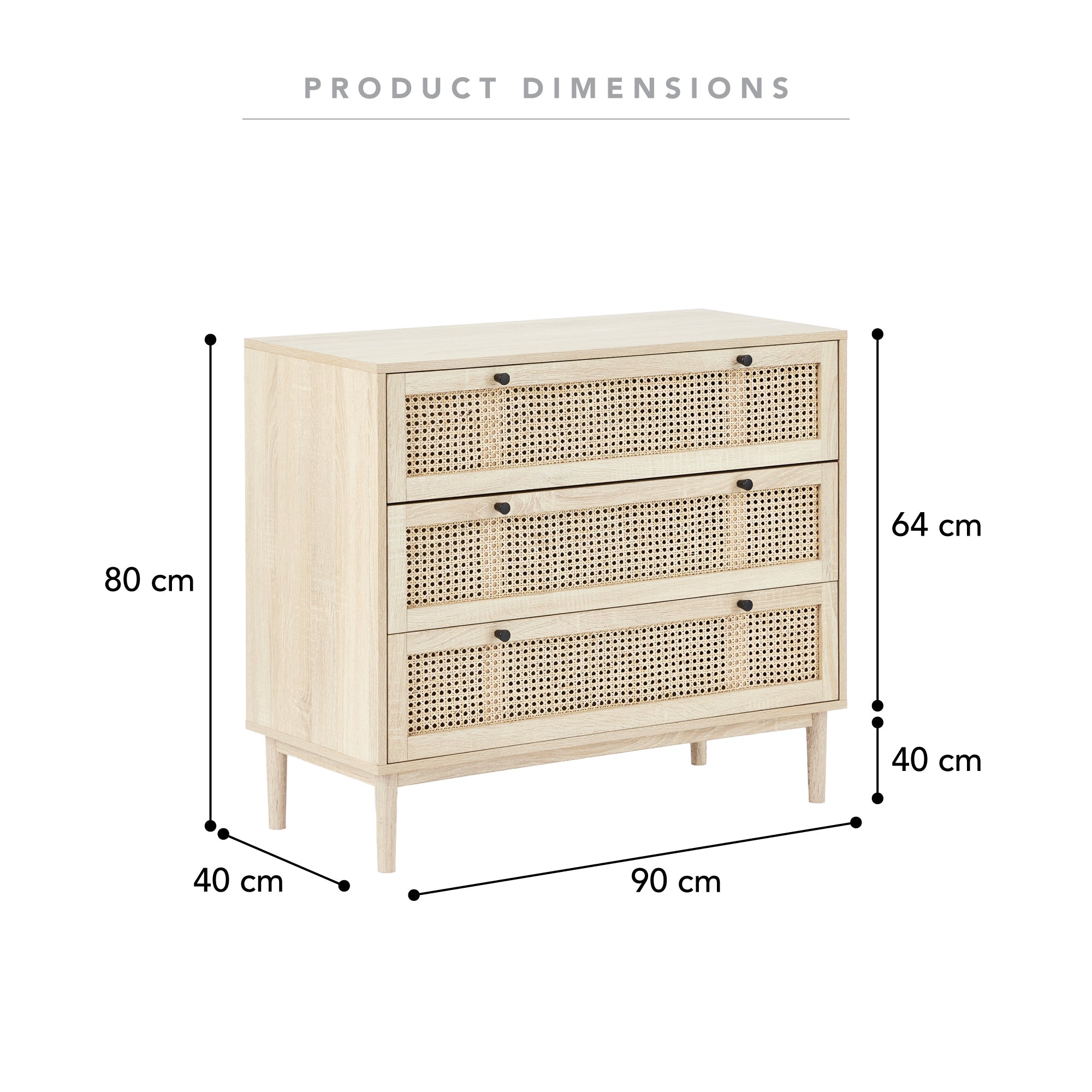 Oahu 90Cm Rattan Chest Of 3 Drawers Natural