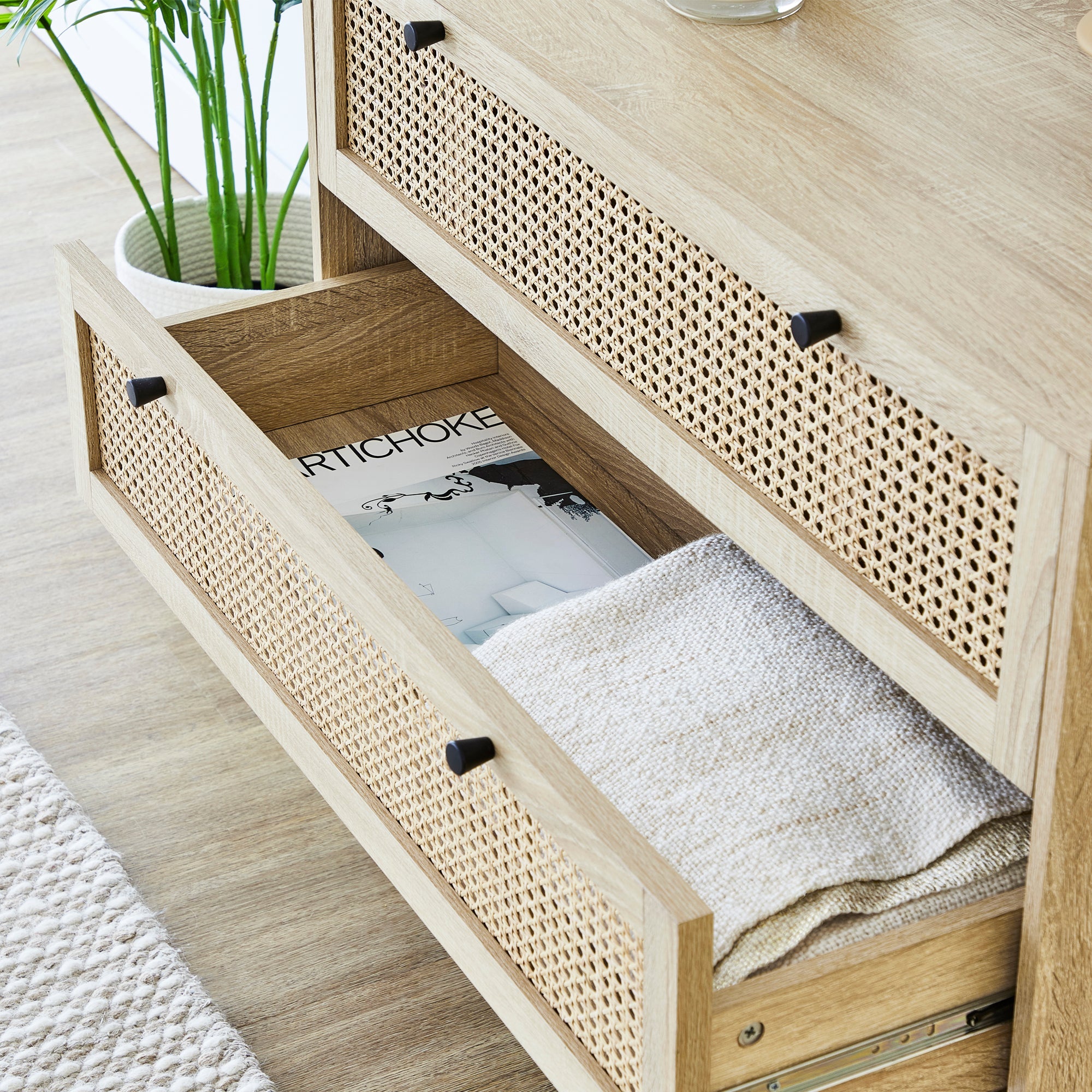 Oahu 90Cm Rattan Chest Of 3 Drawers Natural