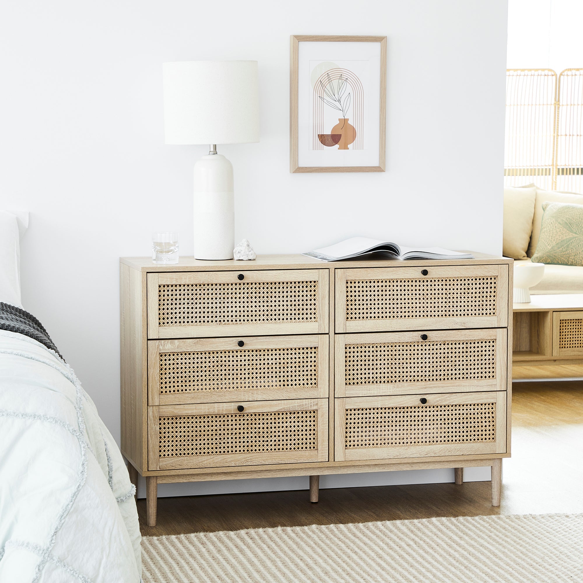 Oahu 120Cm Rattan Chest Of 6 Drawers Natural