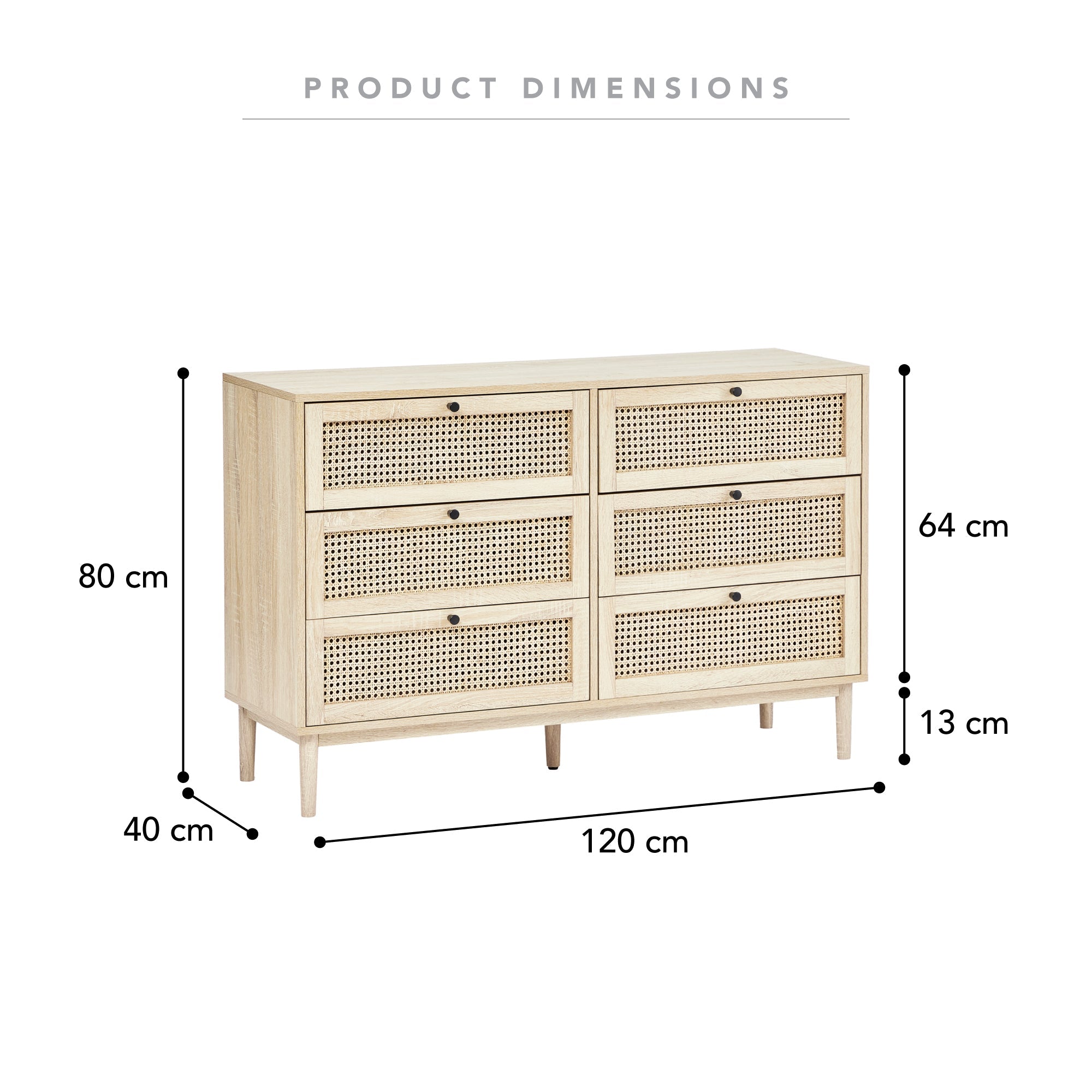 Oahu 120Cm Rattan Chest Of 6 Drawers Natural