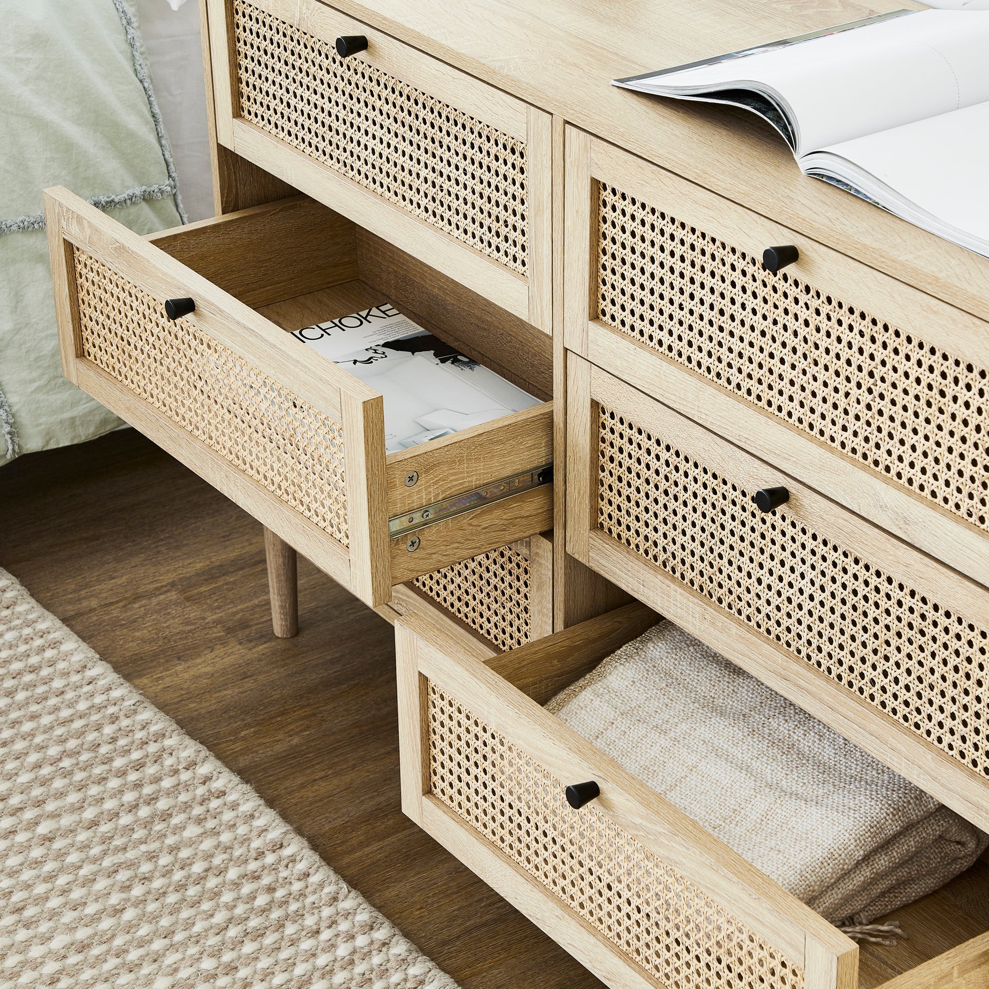 Oahu 120Cm Rattan Chest Of 6 Drawers Natural