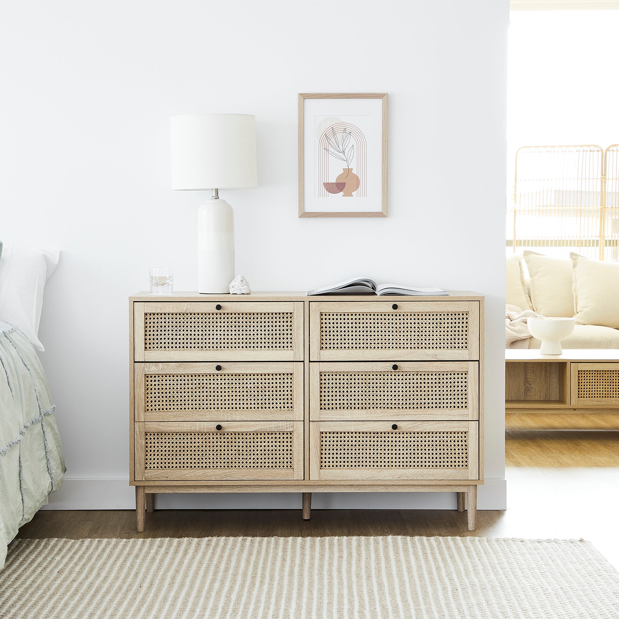 Oahu 120Cm Rattan Chest Of 6 Drawers Natural