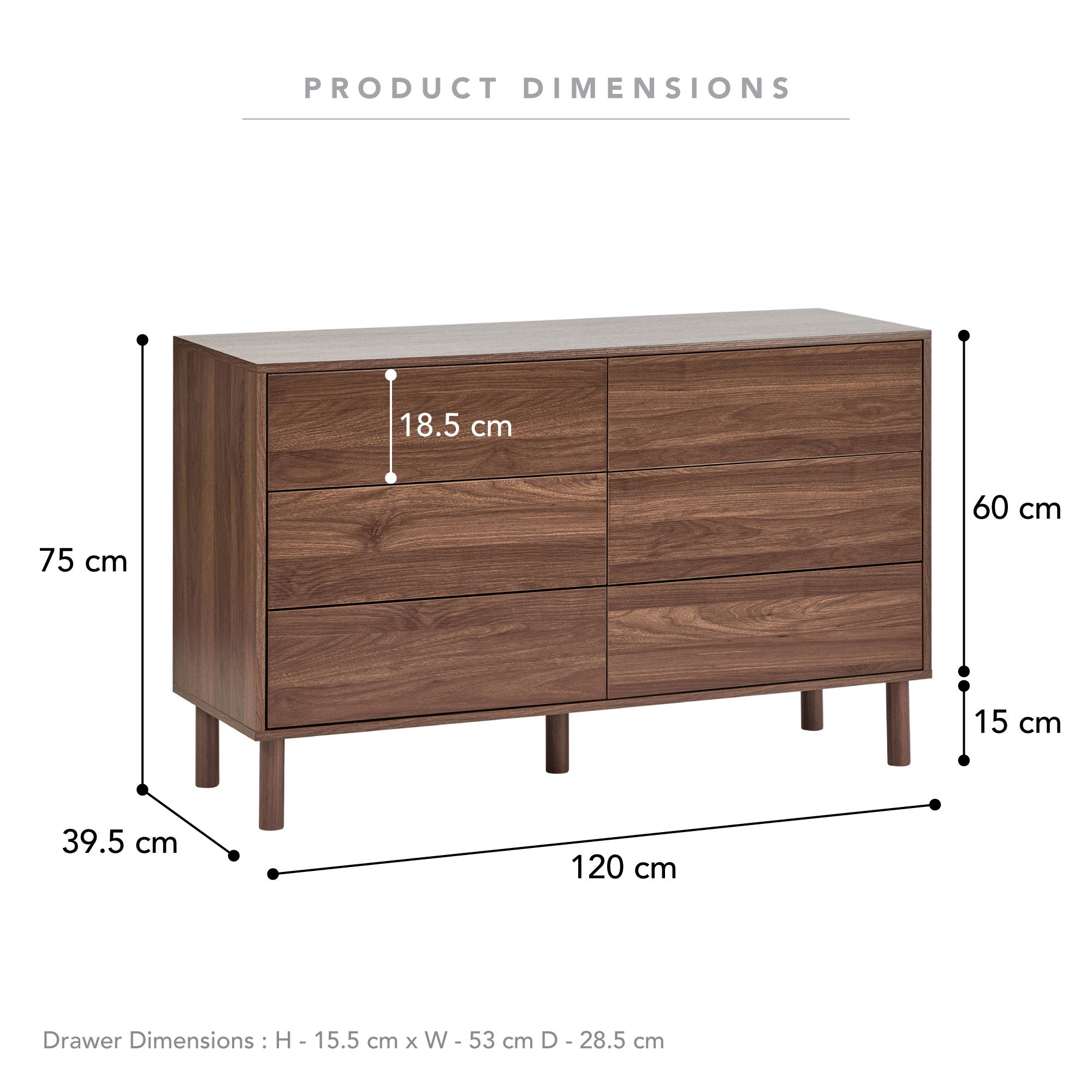 Norquay 120cm Chest of 6 Drawers Walnut