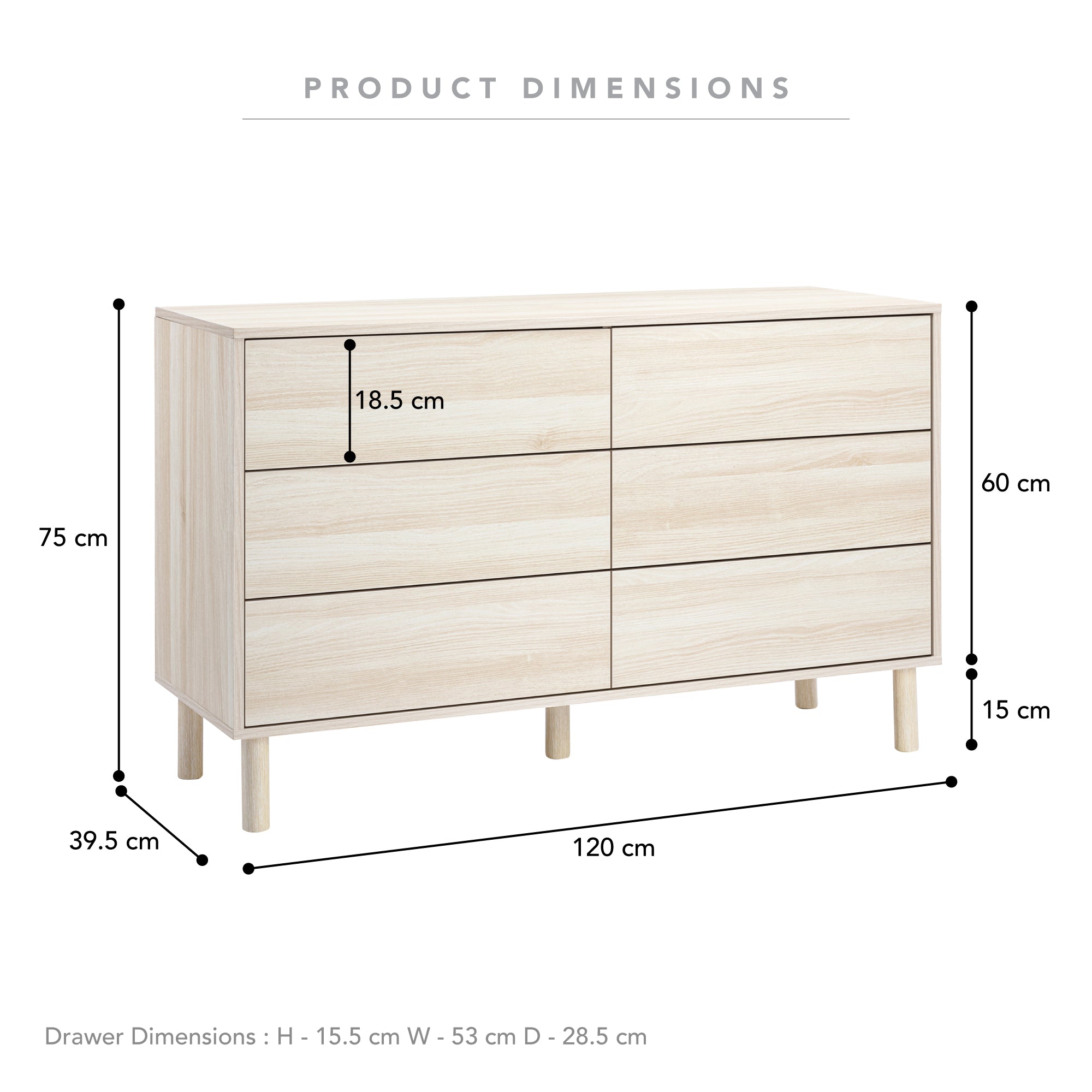 Norquay 120cm Chest of 6 Drawers Light Oak