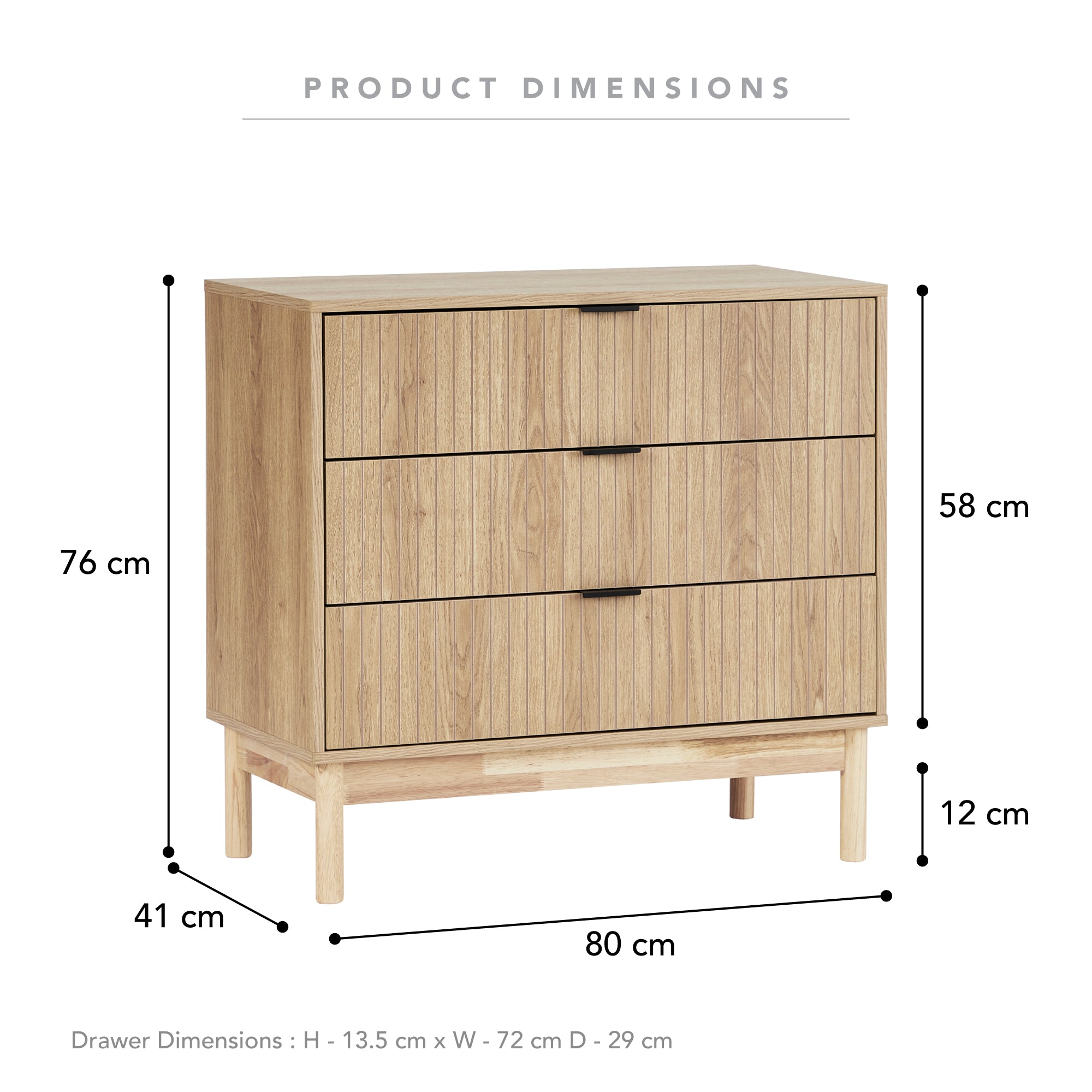 Apia 80cm Chest of 3 Drawers