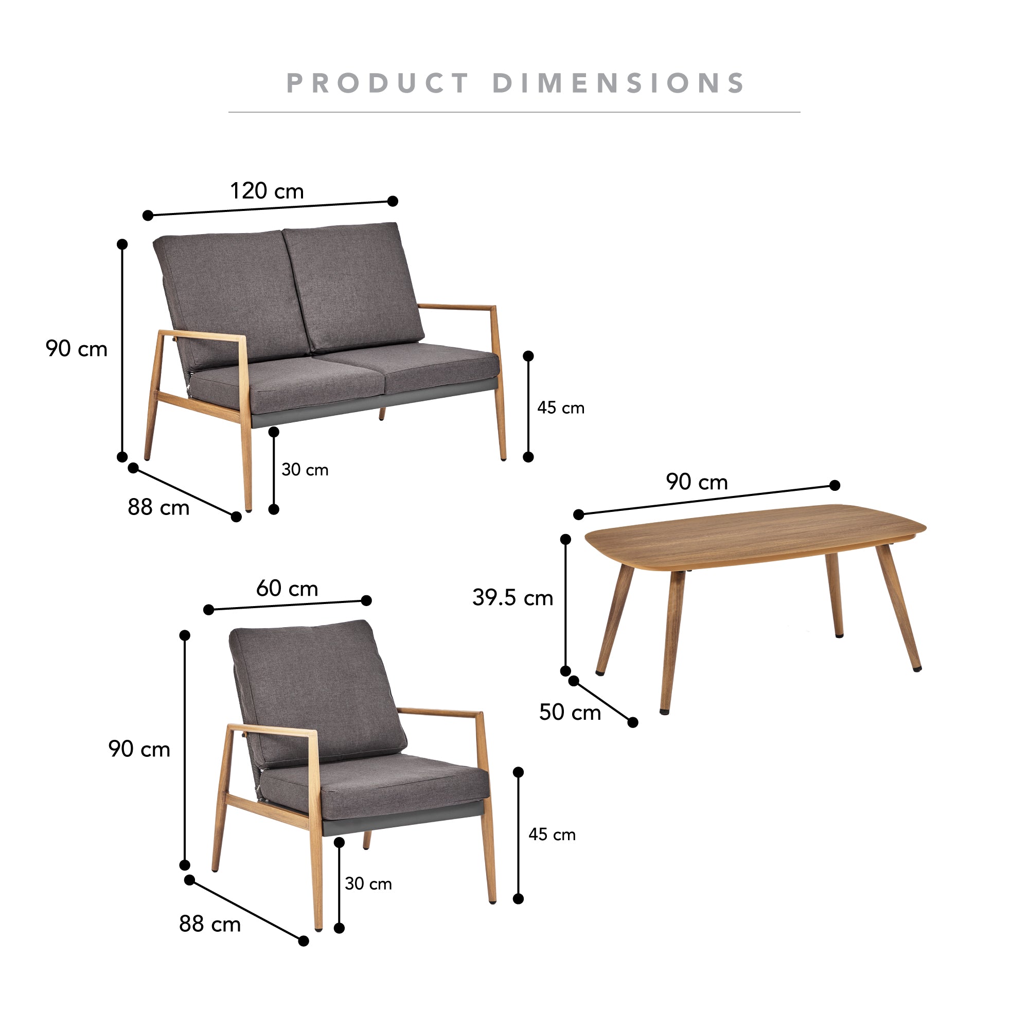 Cayo 4-piece Outdoor Conversation Set Charcoal & Natural