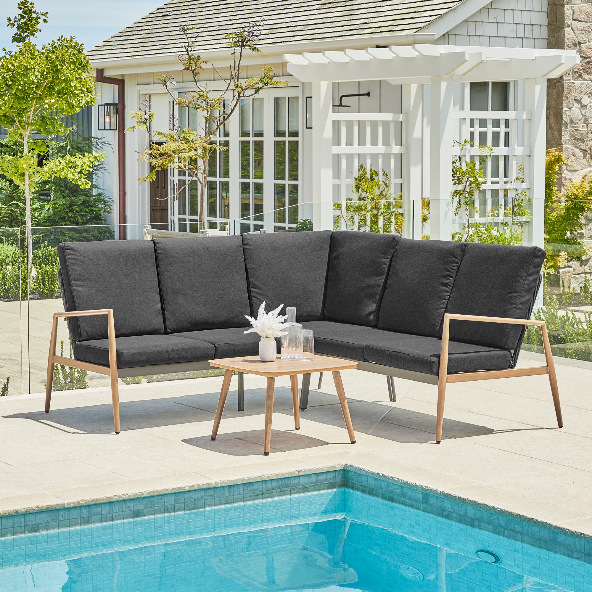 Cayo 3-piece Outdoor Corner Set Charcoal & Natural