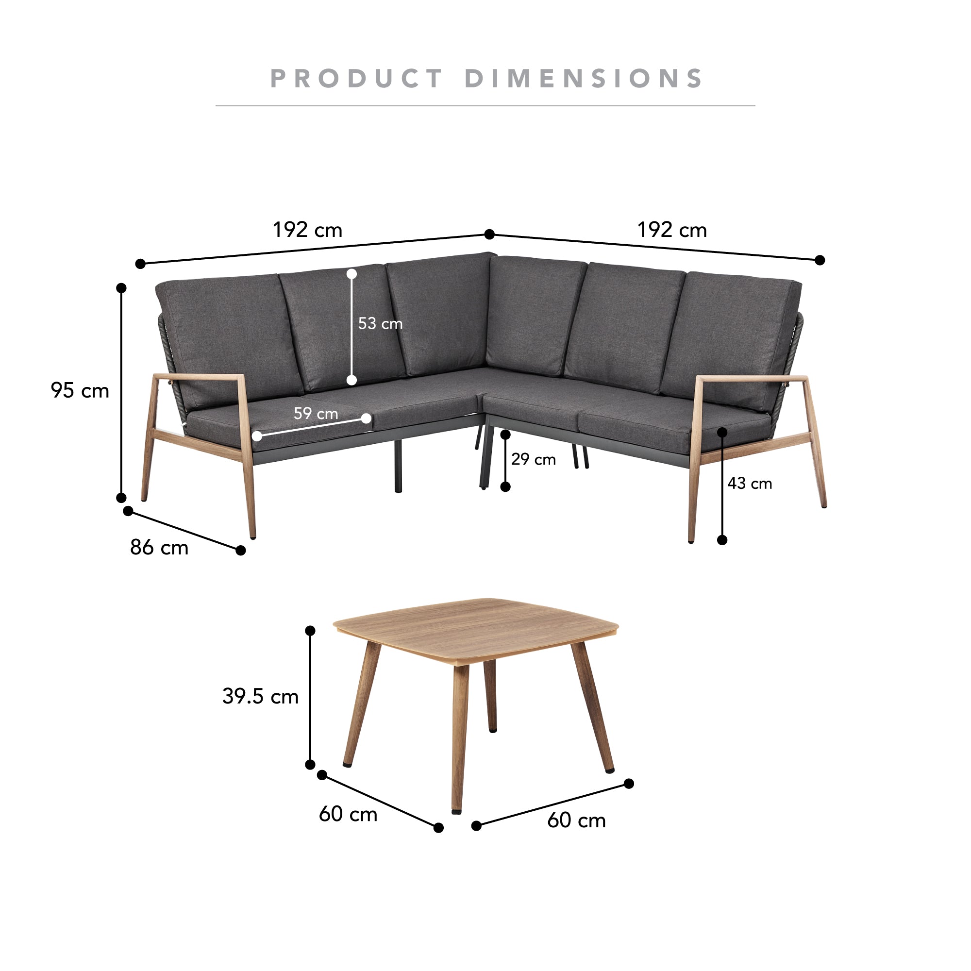 Cayo 3-piece Outdoor Corner Set Charcoal & Natural