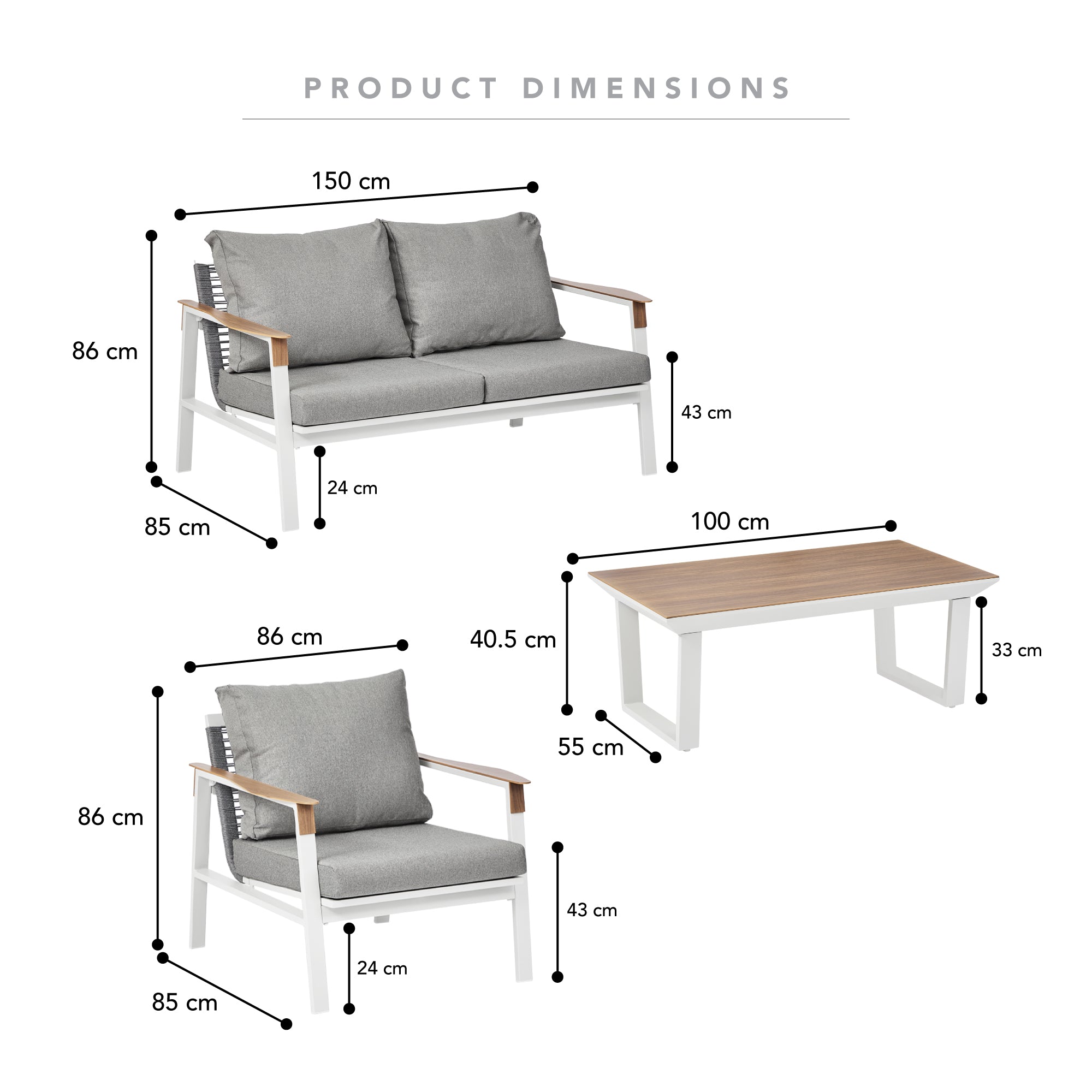 Sunshine 4-piece Outdoor Conversation Set Grey & White