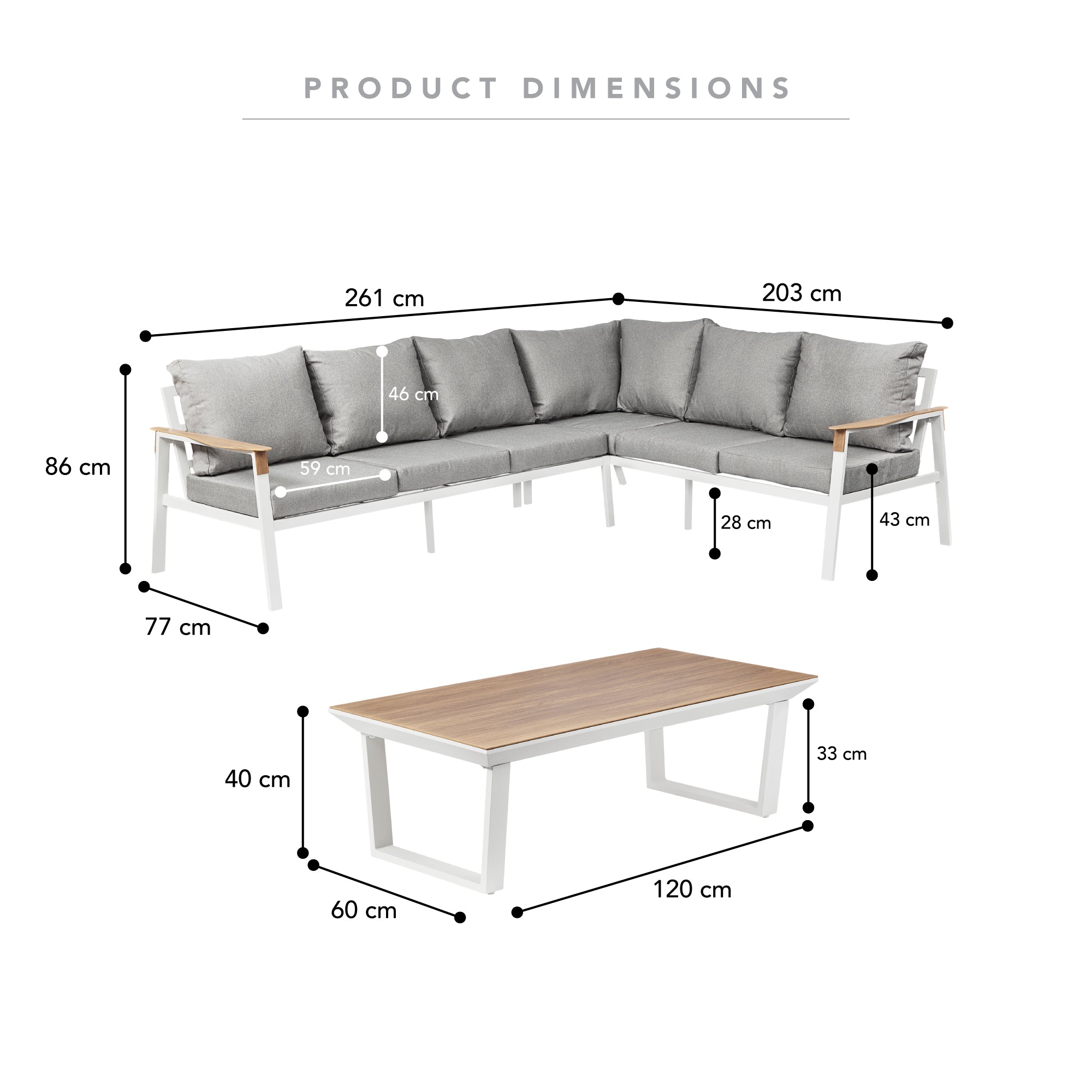 Sunshine 3-piece Outdoor Corner Set Light Grey & White