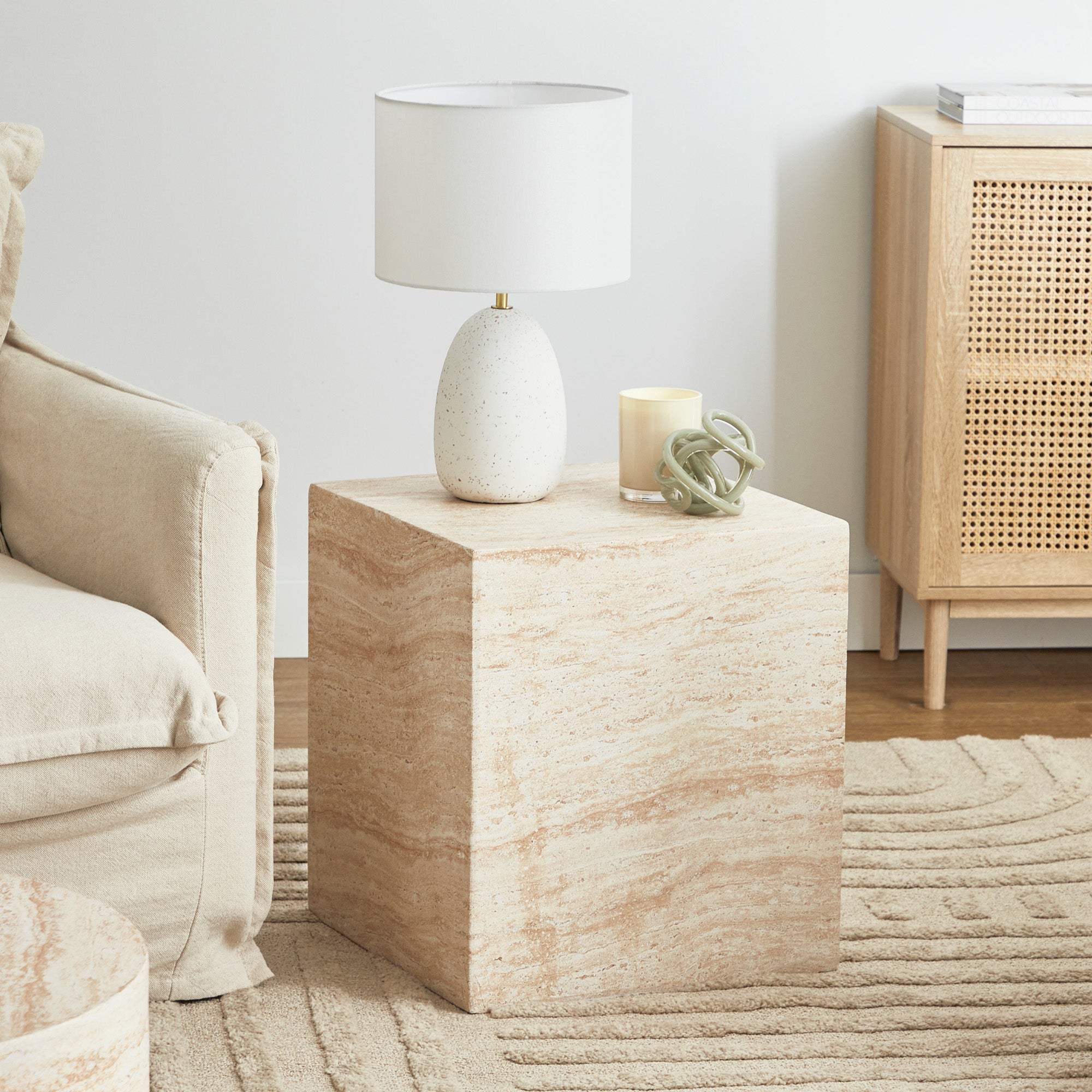 Lucia 45cm Travertine Look Side Table