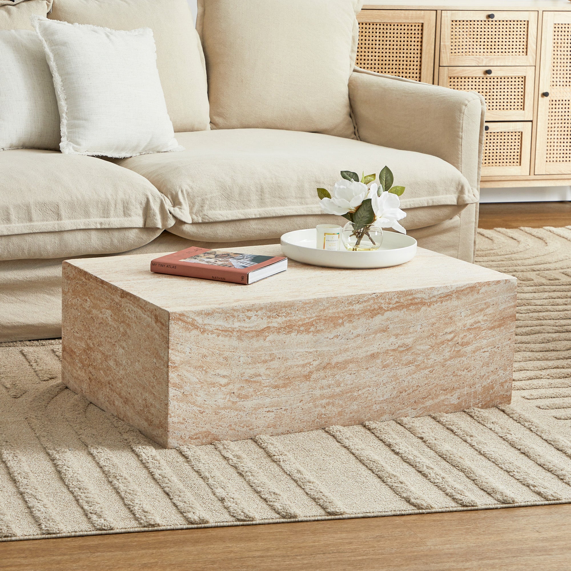 Isla 90cm Travertine Look Coffee Table