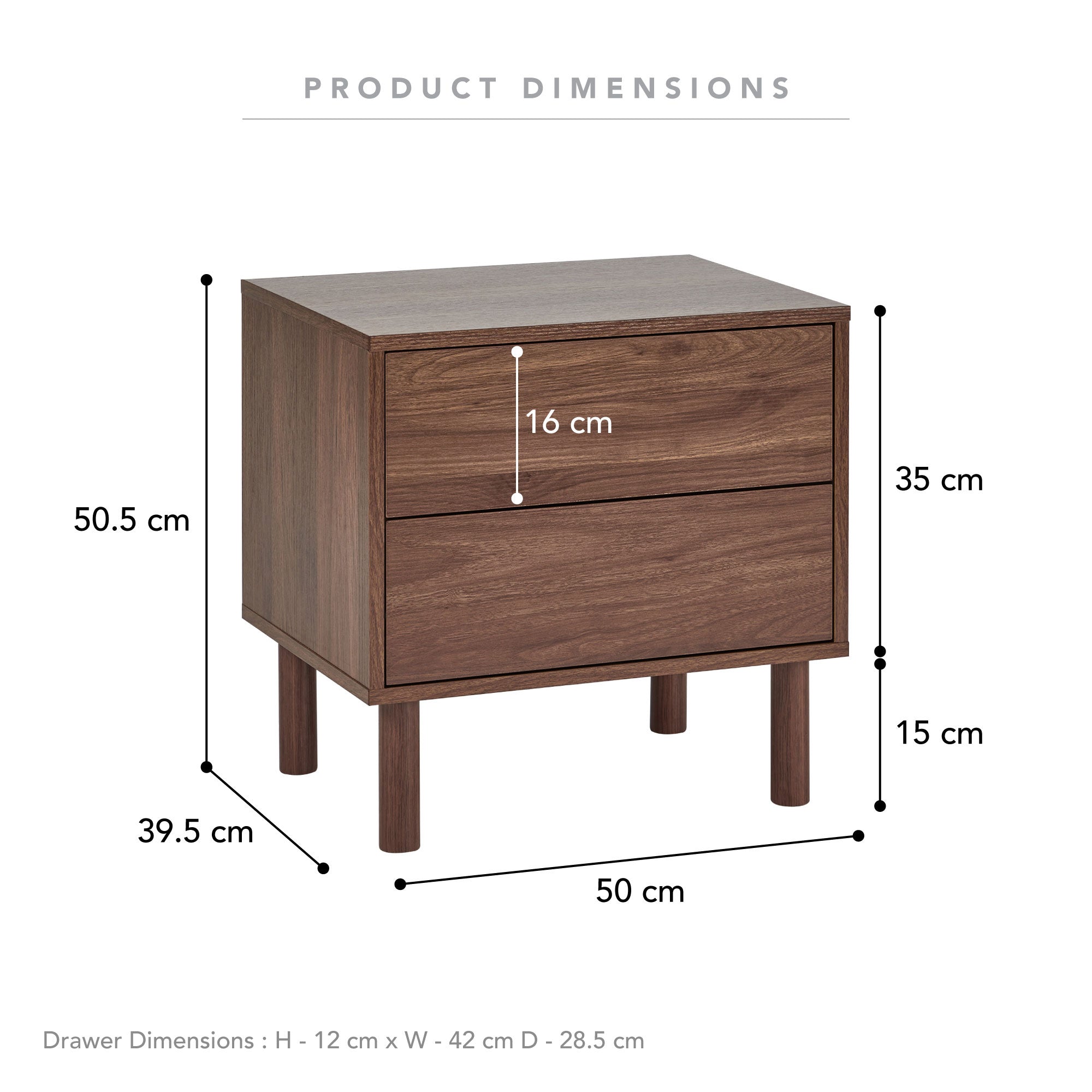 Norquay 50cm Bedside Table Walnut