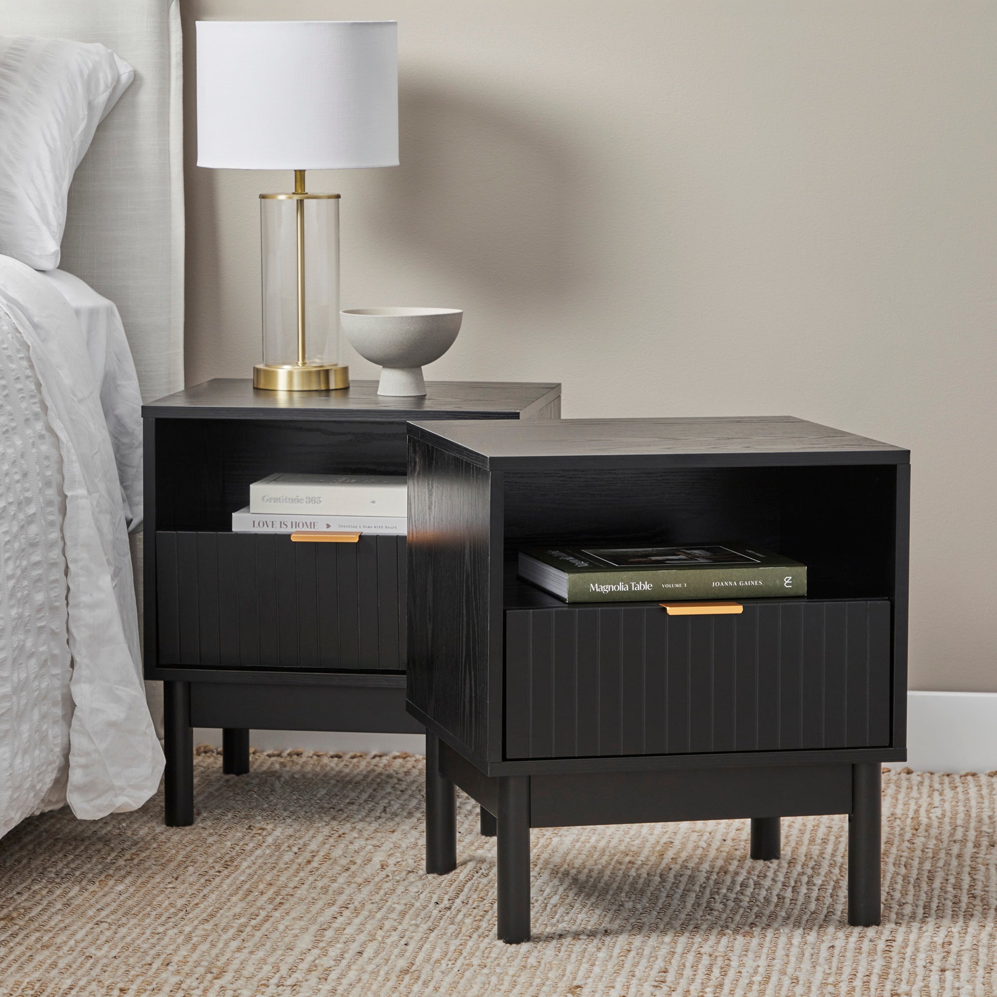 Apia 45cm Bedside Table Black (Set of 2)