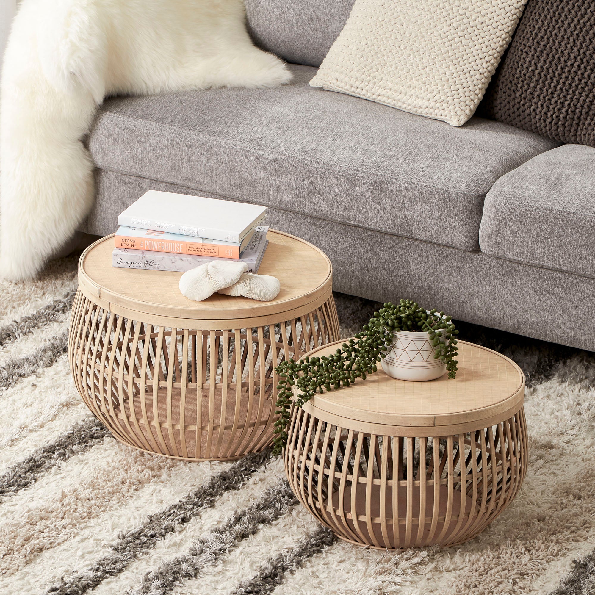 Sara Set Of 2 Bamboo Coffee Tables