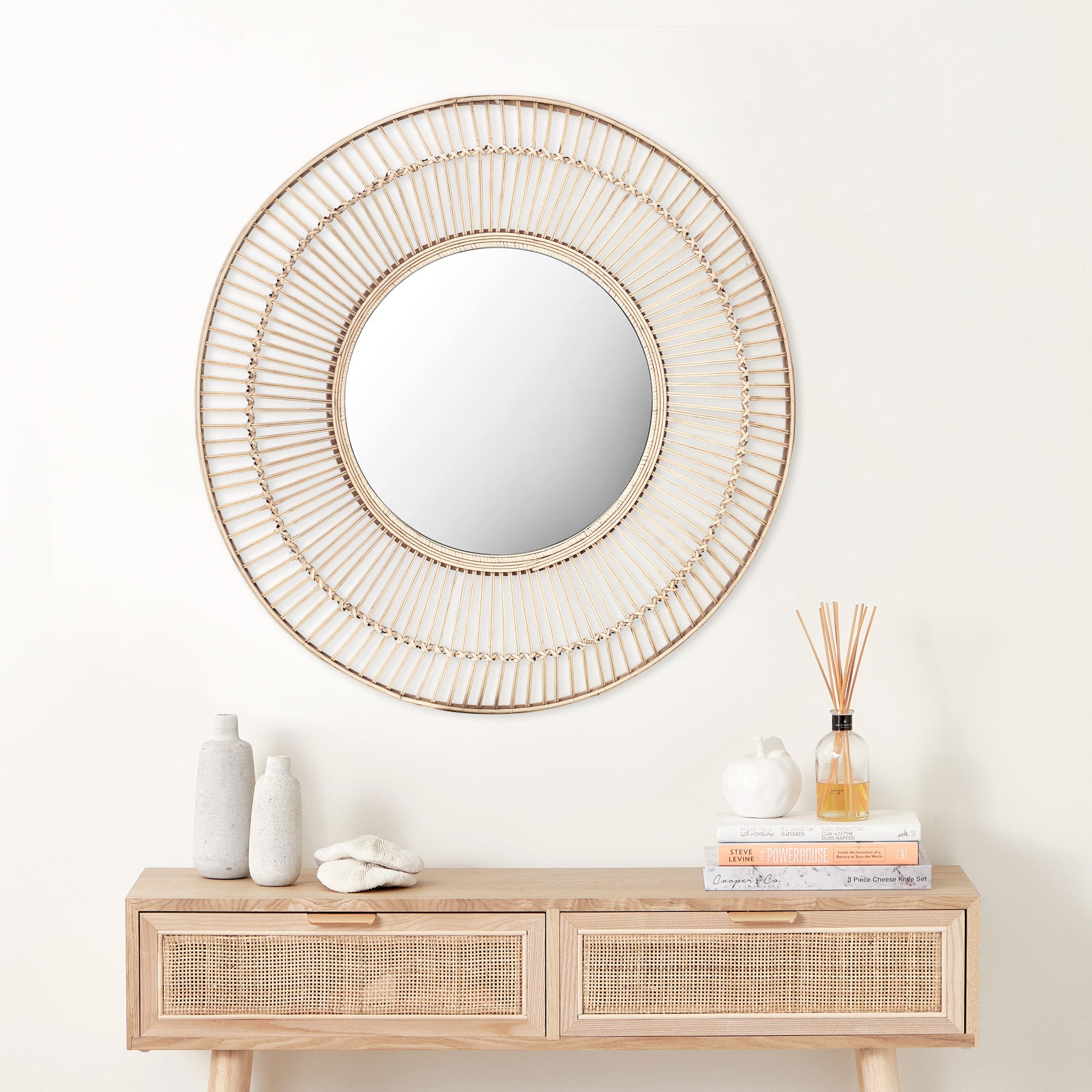 Cebu 80Cm Round Rattan Mirror Mirrors