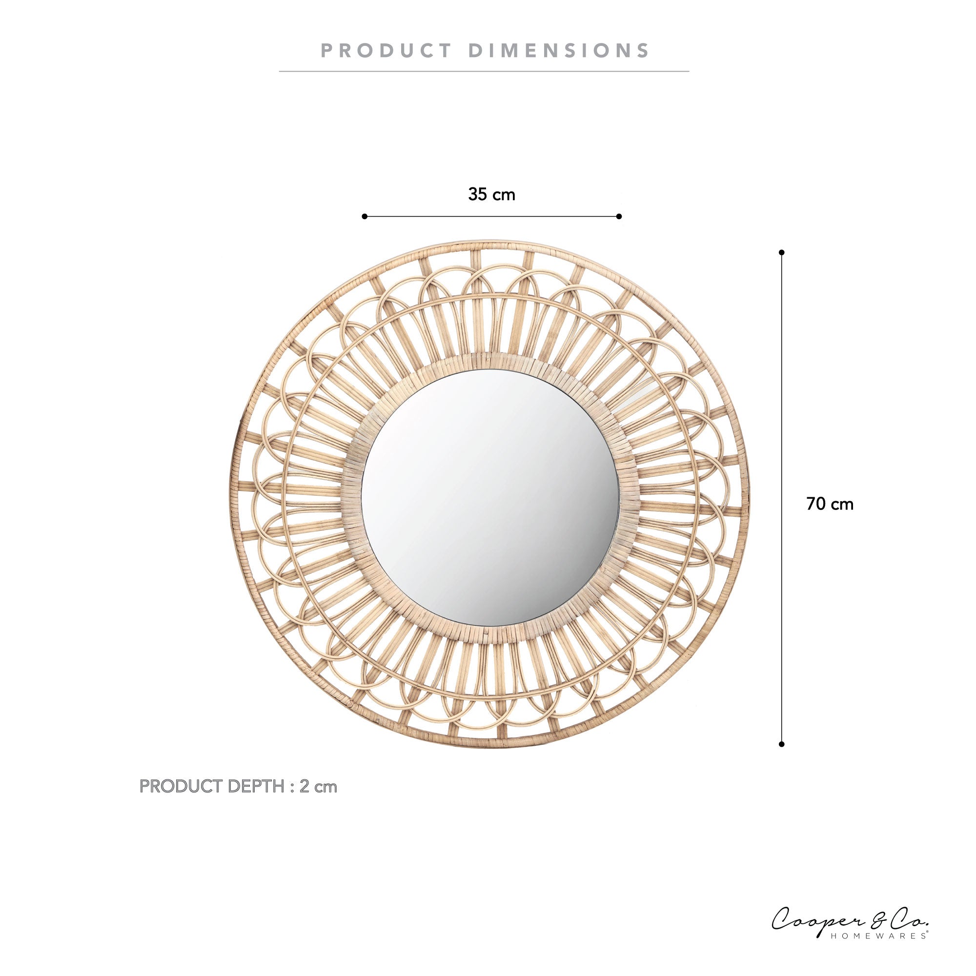 Panay 70Cm Round Rattan Mirror Mirrors