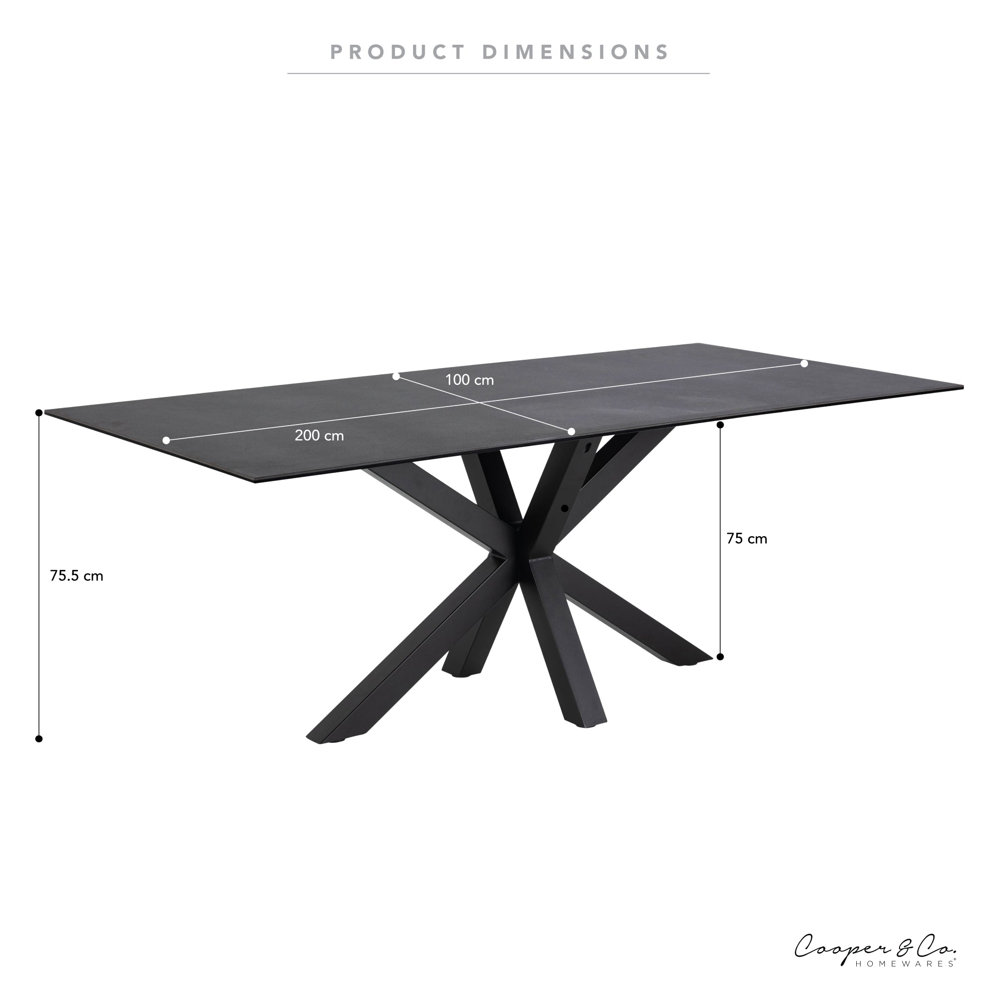 Grace 200Cm Porcelain Dining Table Stone Black Tables