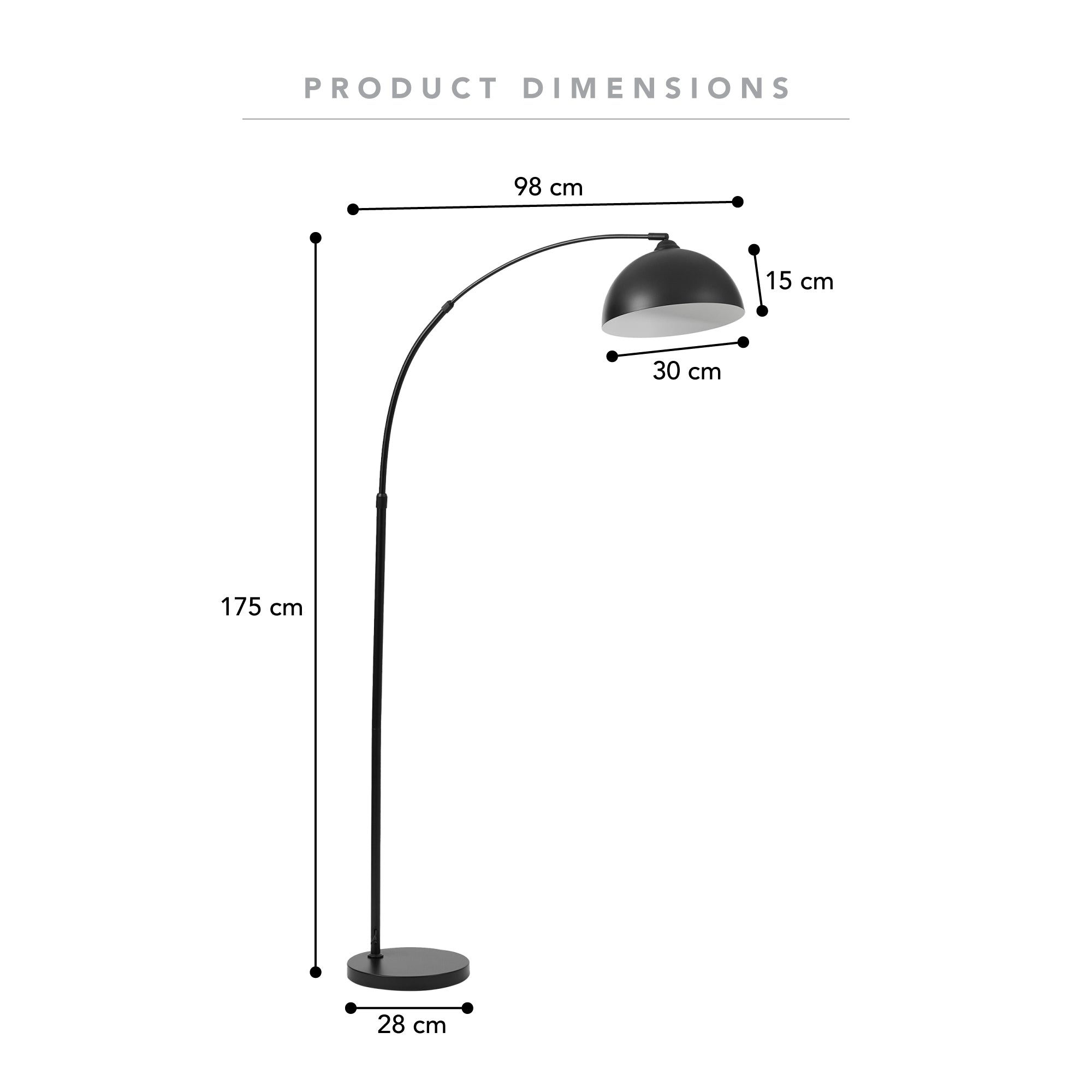 Tokyo 175cm Arch Floor Lamp Black