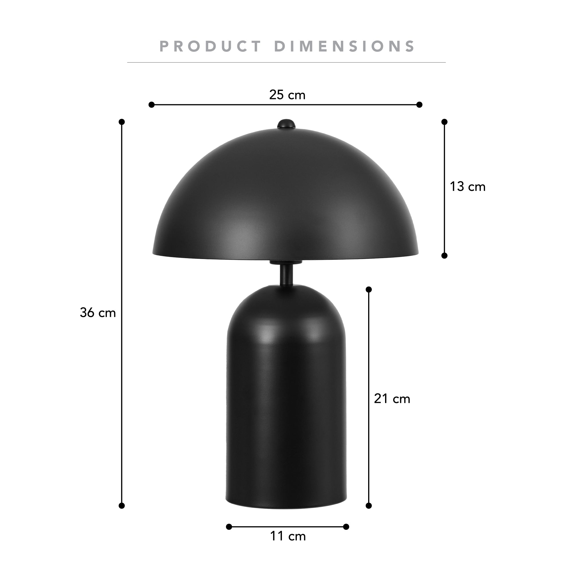 Mushroom 36cm Table Lamp Black