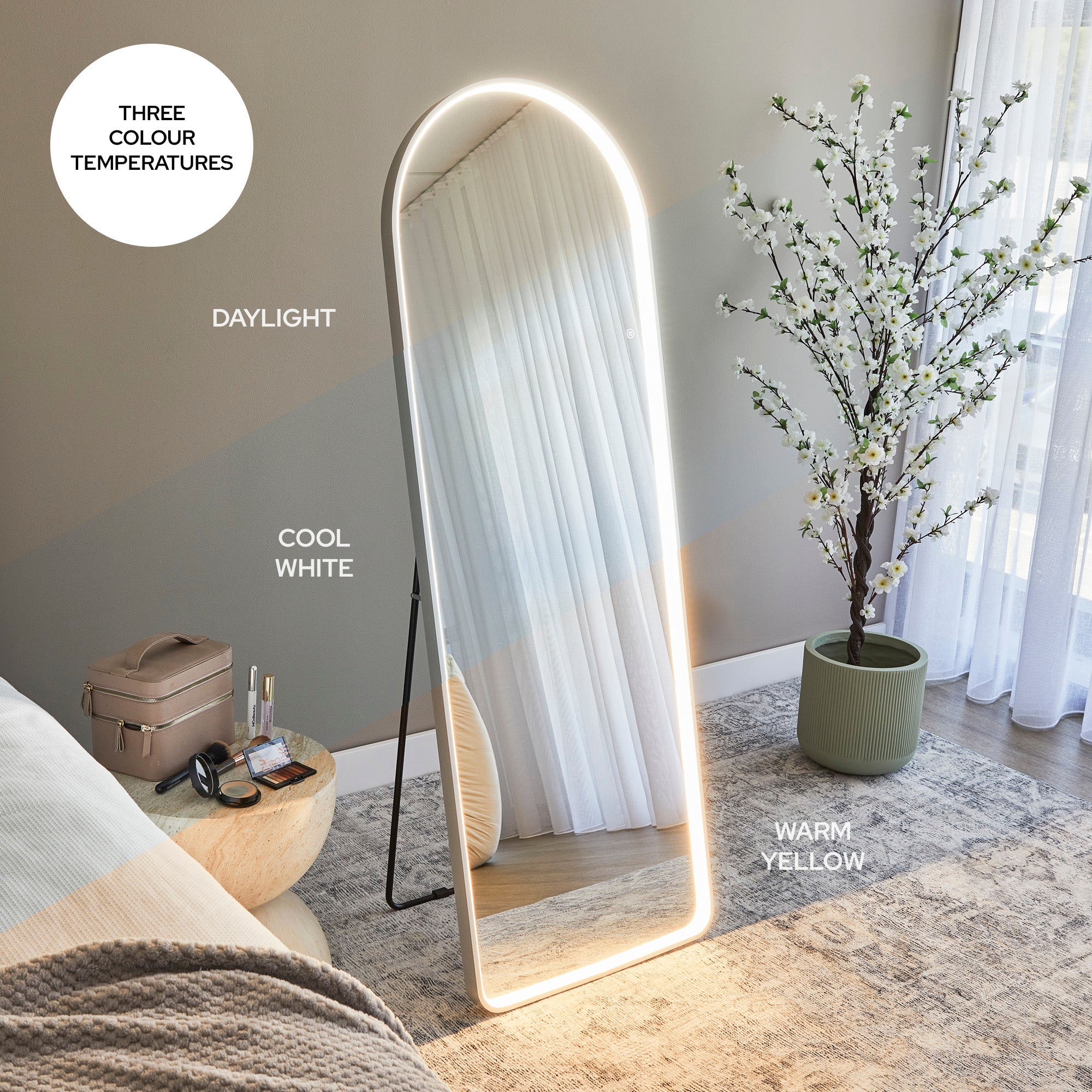 Luna 160cm Standing Arch Front Illuminated Mirror Silver