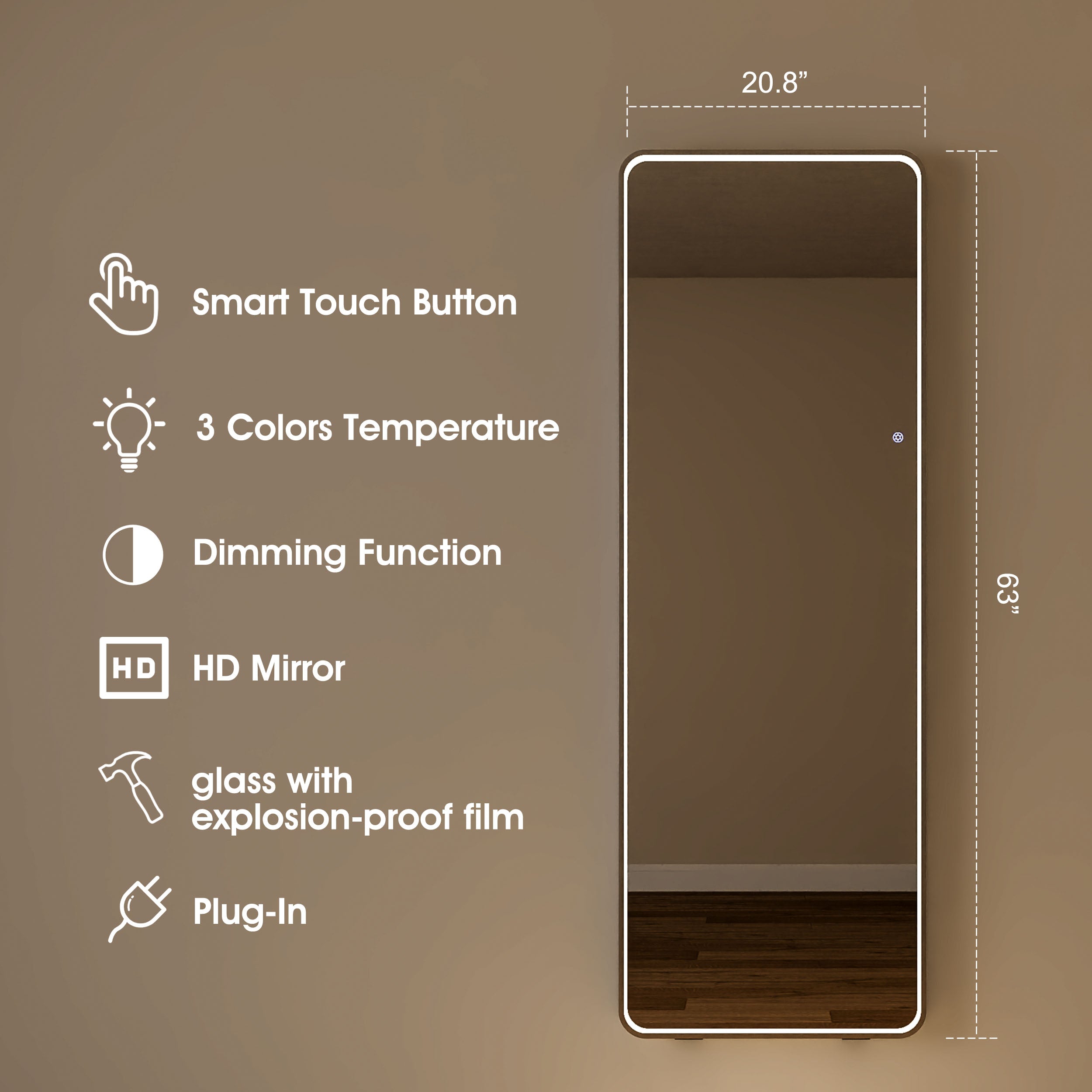 Front Illuminated 160cm LED Standing Mirror