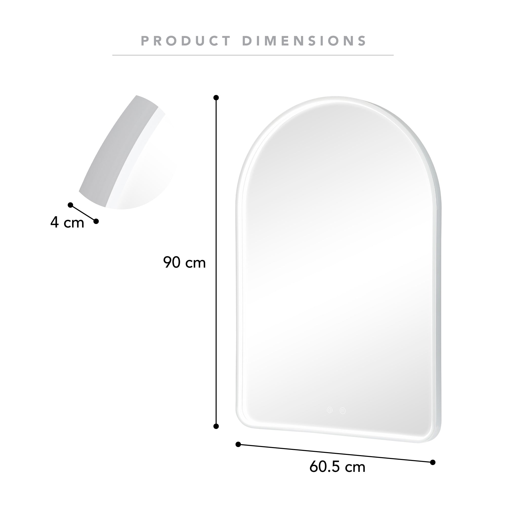 Front Illuminated 90cm LED Arch Mirror