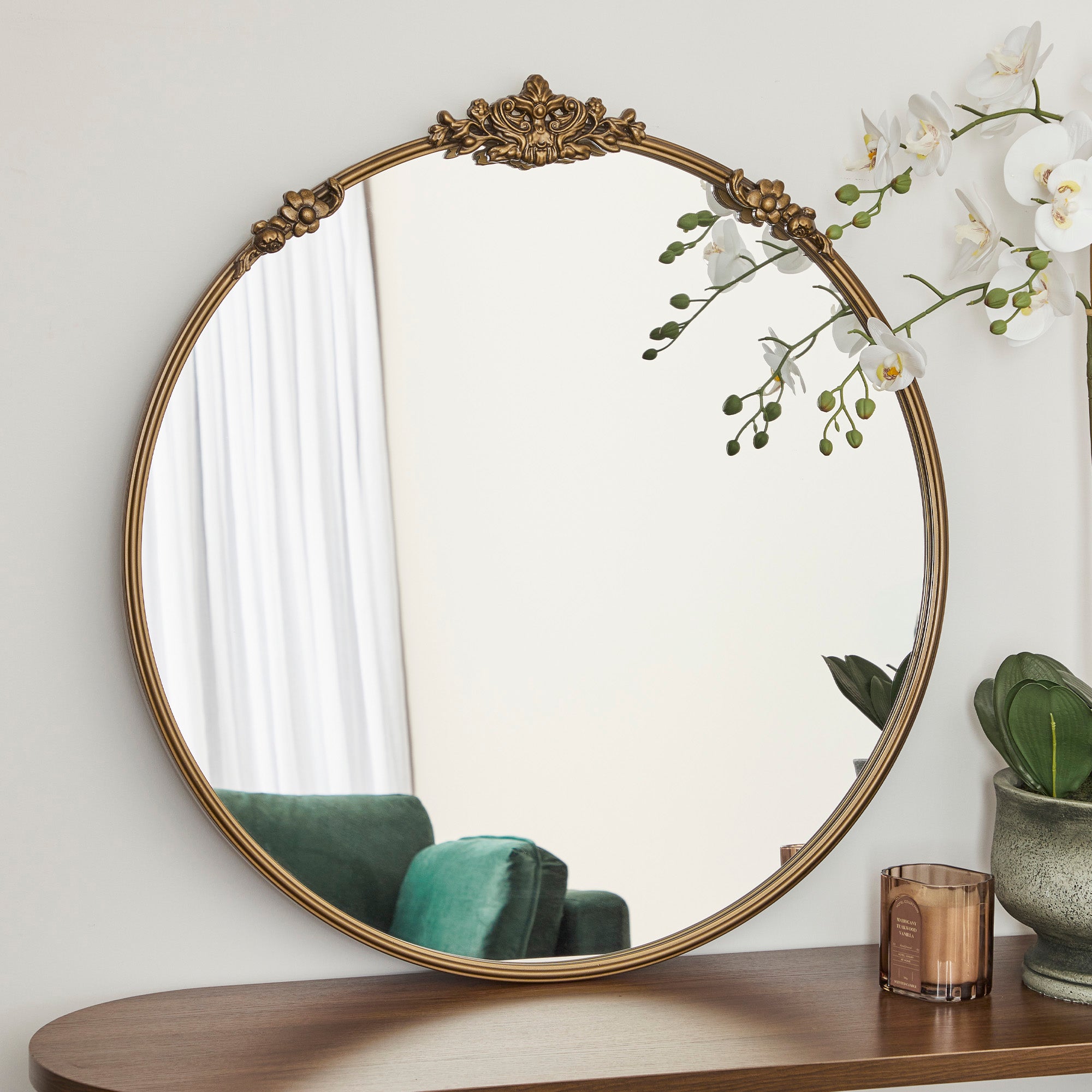 Florence 80cm Baroque Round Mirror Gold