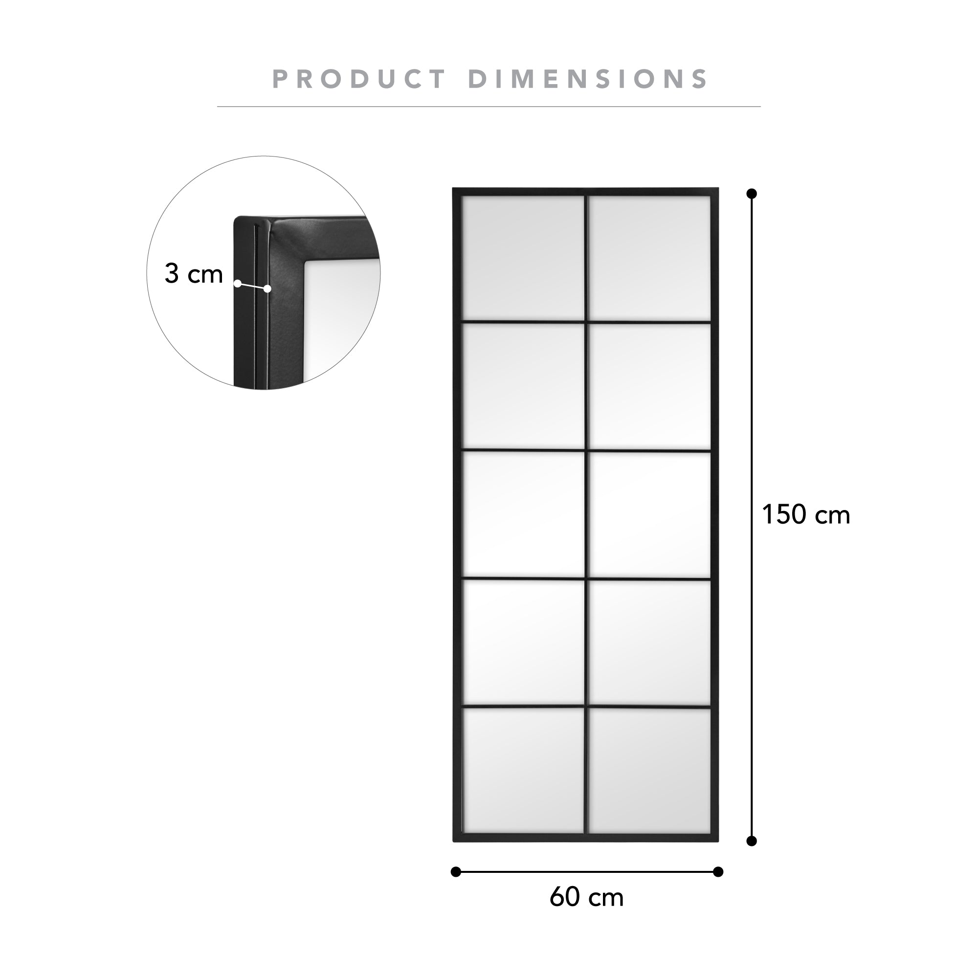 Sophia 150cm Rectangle Mirror Black