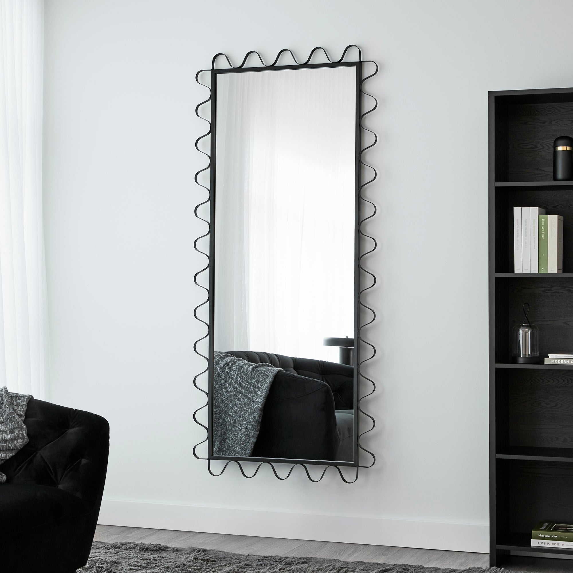 Aria Wavey 180cm Floor Length Mirror Black