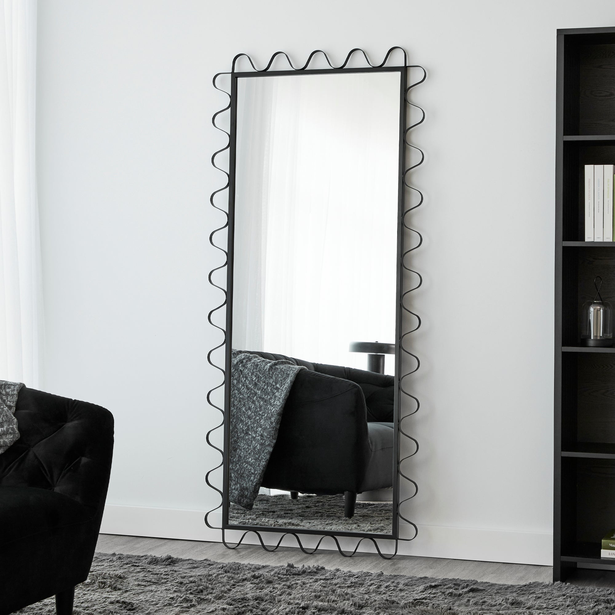 Aria Wavey 180cm Floor Length Mirror Black