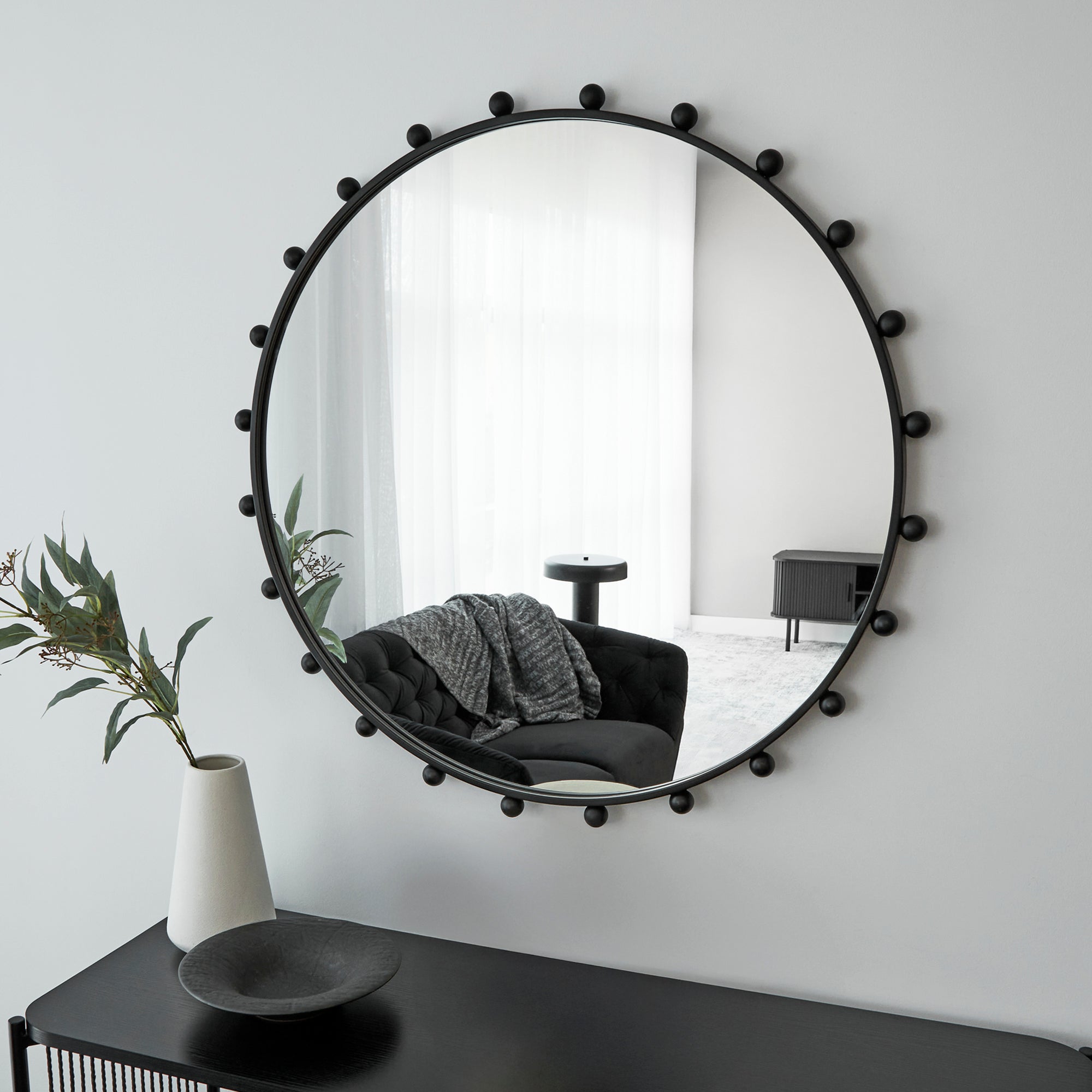 Orbit Sphere 90cm Round Mirror Black
