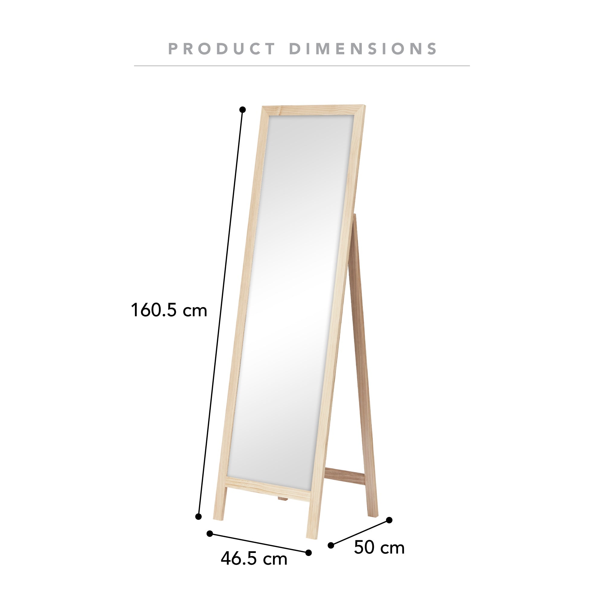 Harper 160cm Standing Mirror Wooden Rectangle in Natural