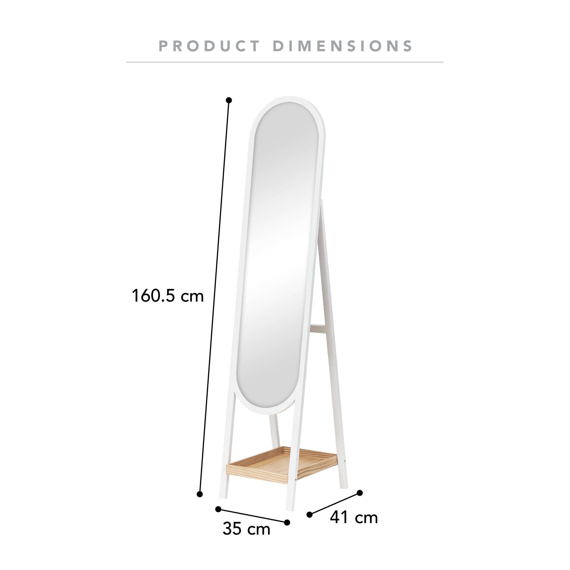 Harper 160cm Standing Arch Mirror With Shelf White