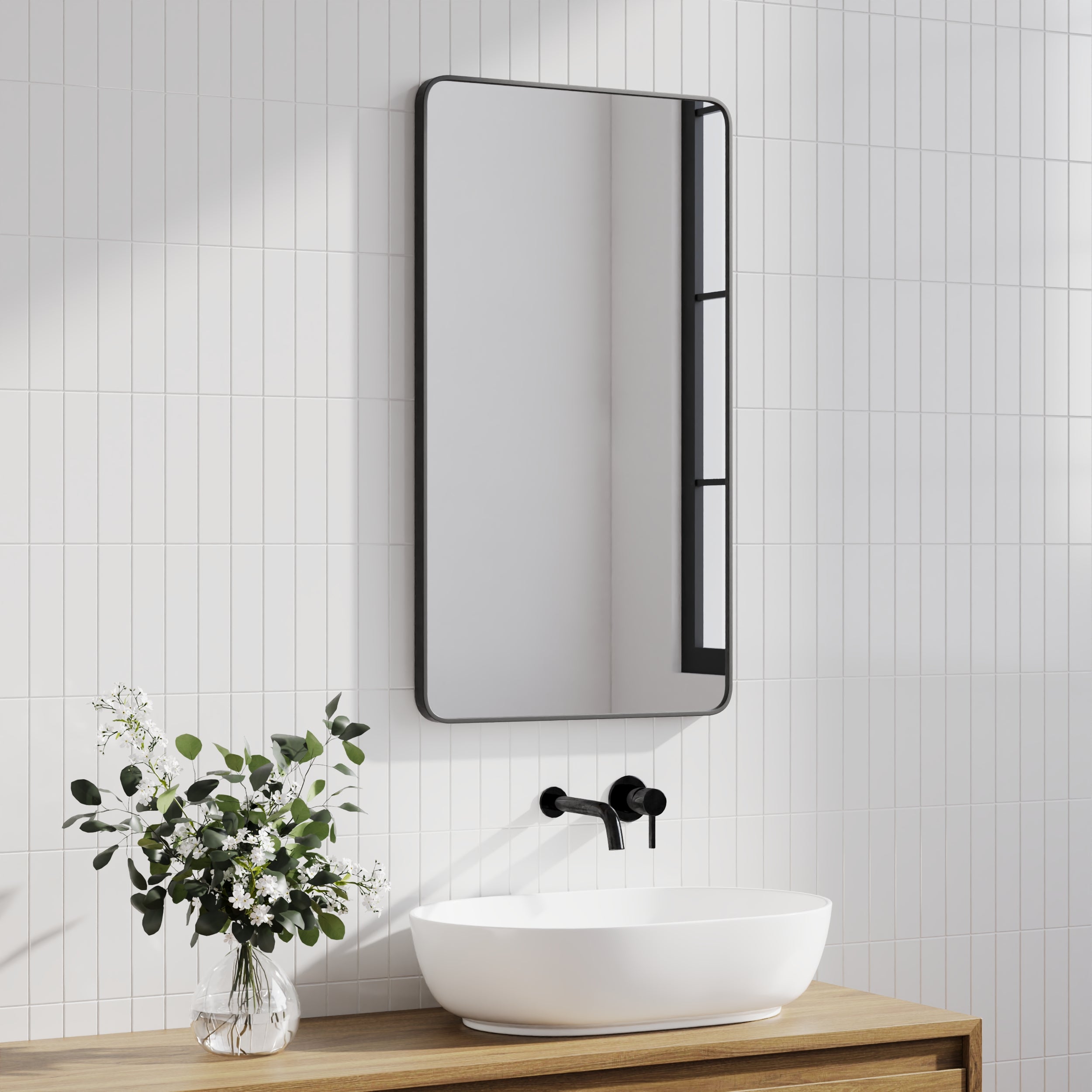 Gia 100cm Rounded Rectangle Mirror Black