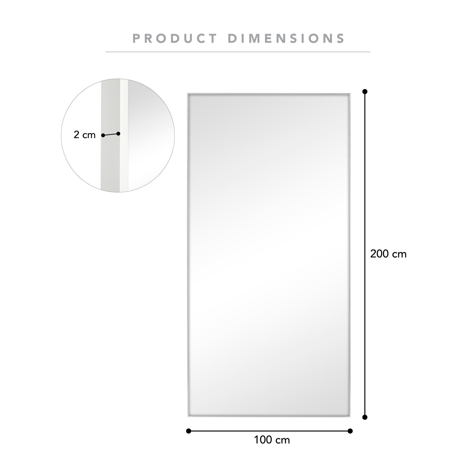 Elle XXL 200cm Rectangle Mirror White