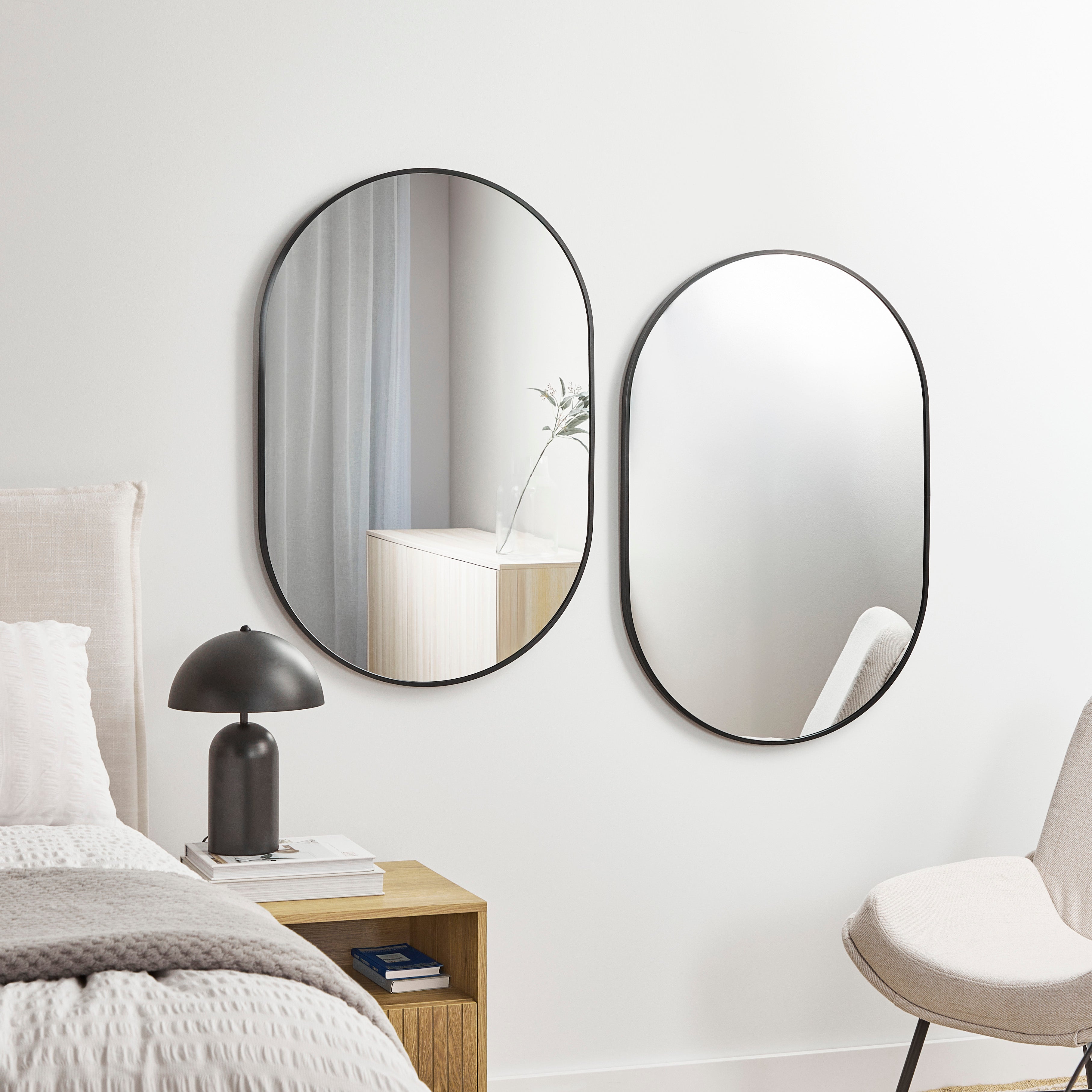 Zoe 90cm Oval Mirror Black (Set of 2)