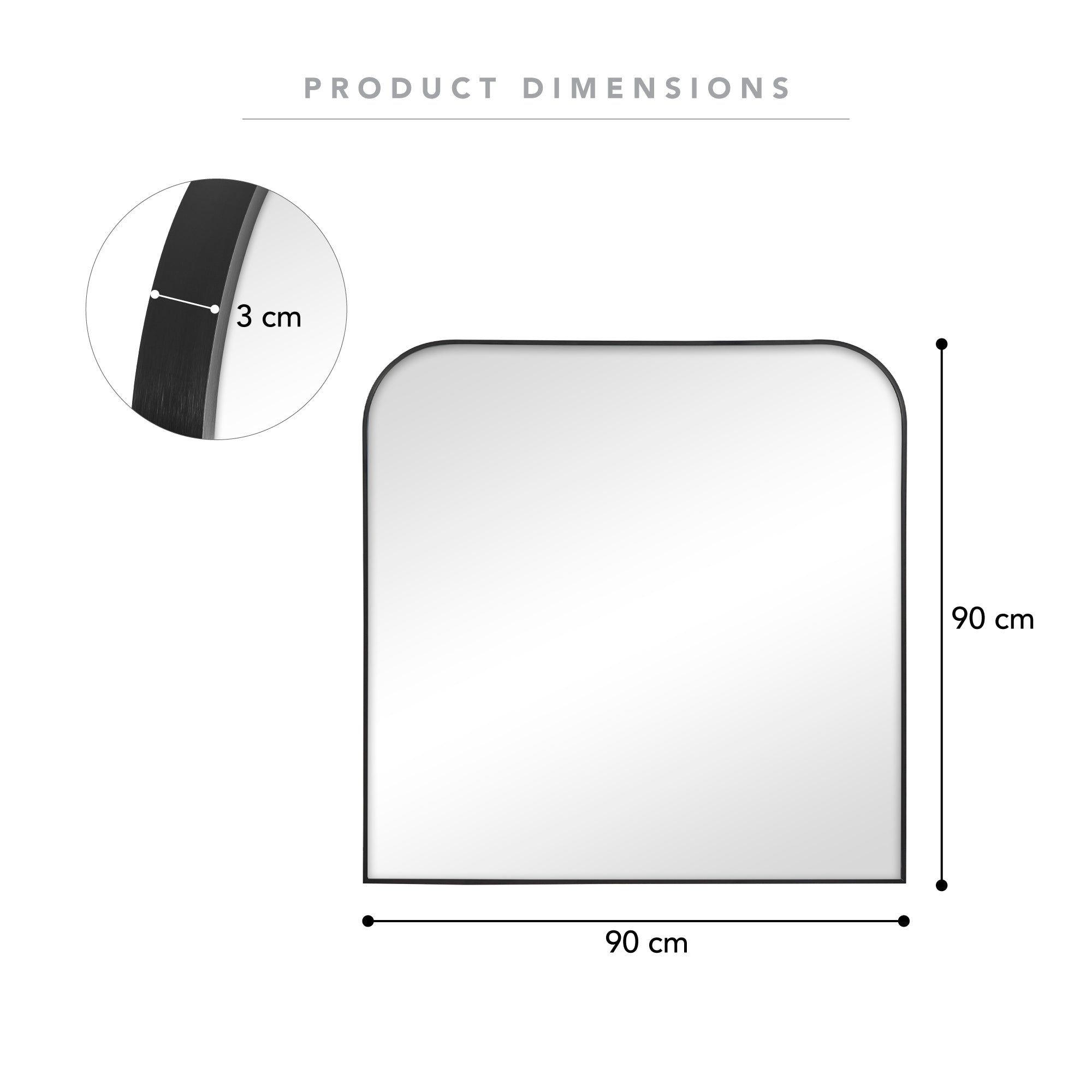 Ivy 90cm Rounded Mirror Black