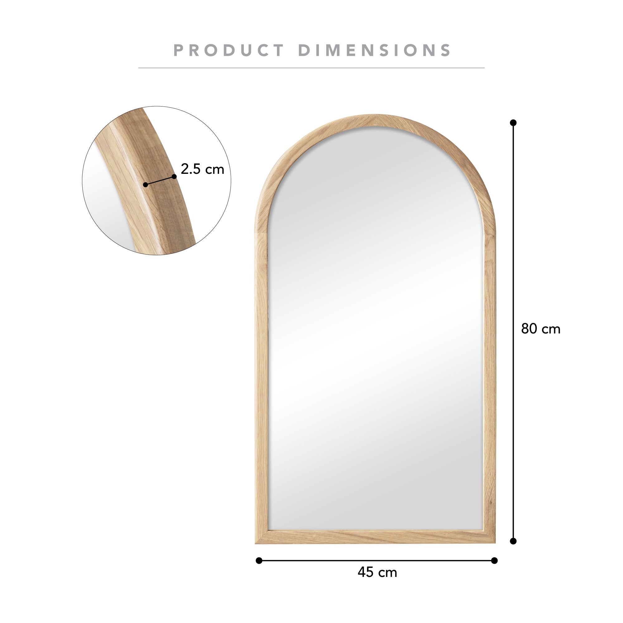 Oakleigh 80cm Solid Oak Arch Mirror Natural